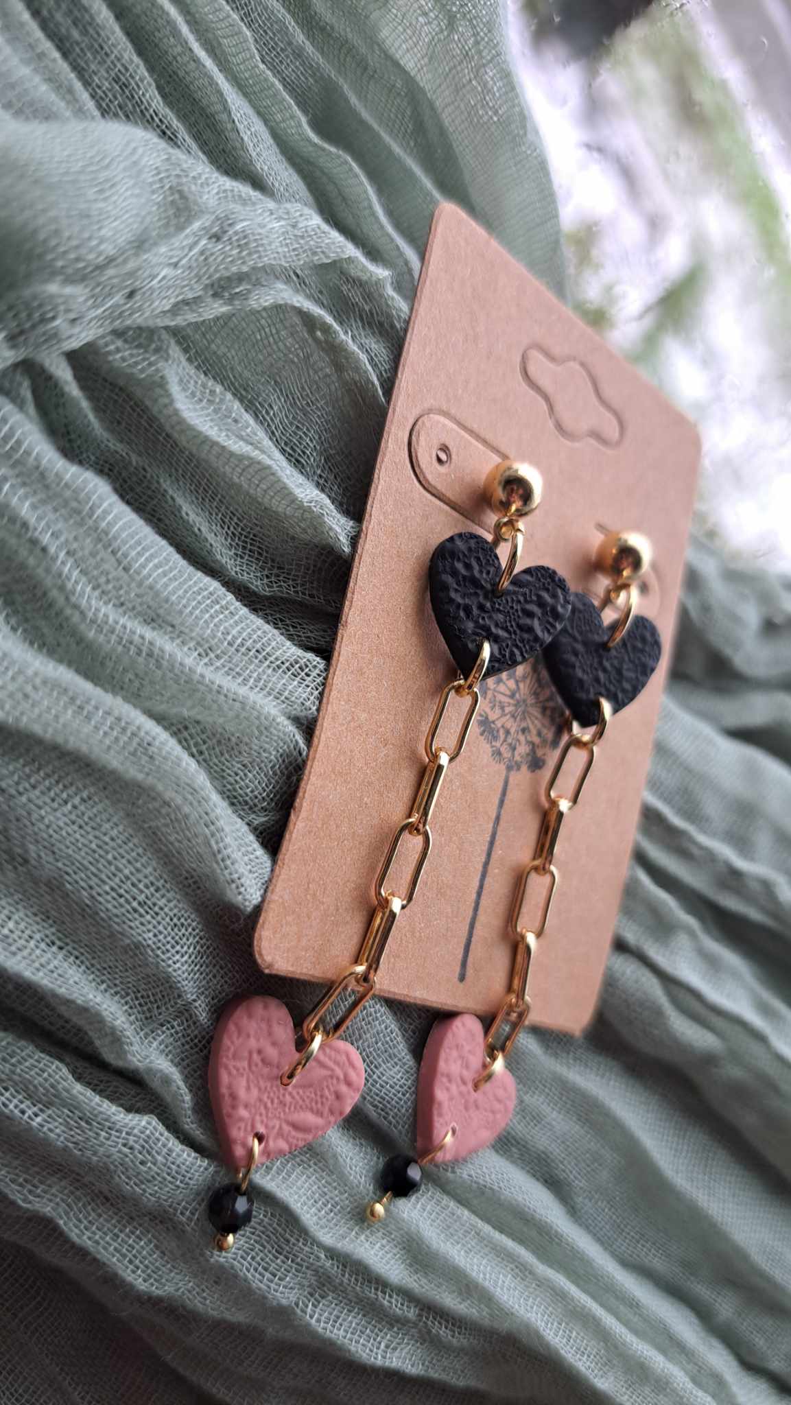 "Chained Hearts" Polymer Clay Dangle Earrings (E)