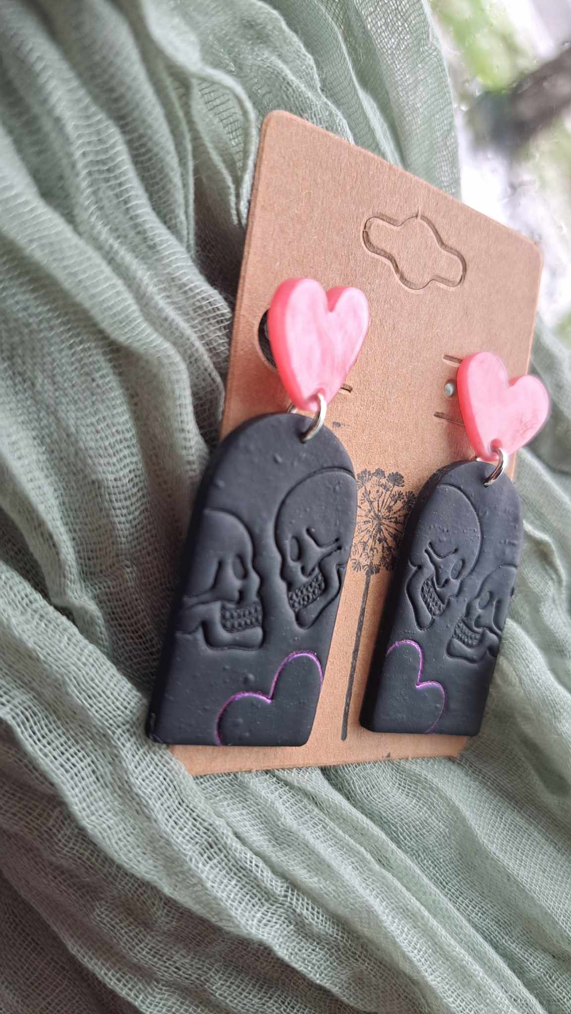 "Skulls In Love" Polymer Clay Dangle Earrings (A)