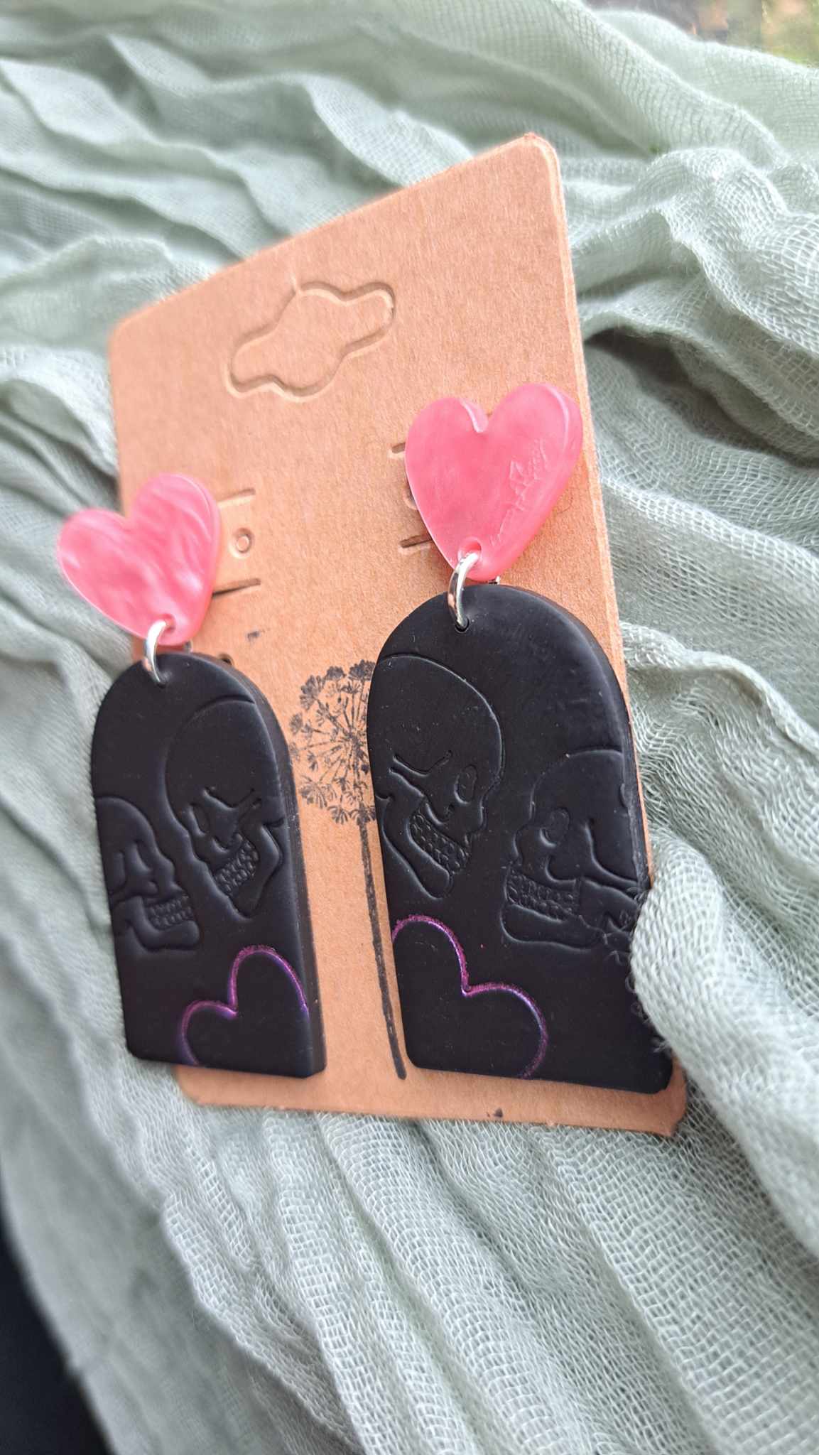 "Skulls In Love" Polymer Clay Dangle Earrings (A)