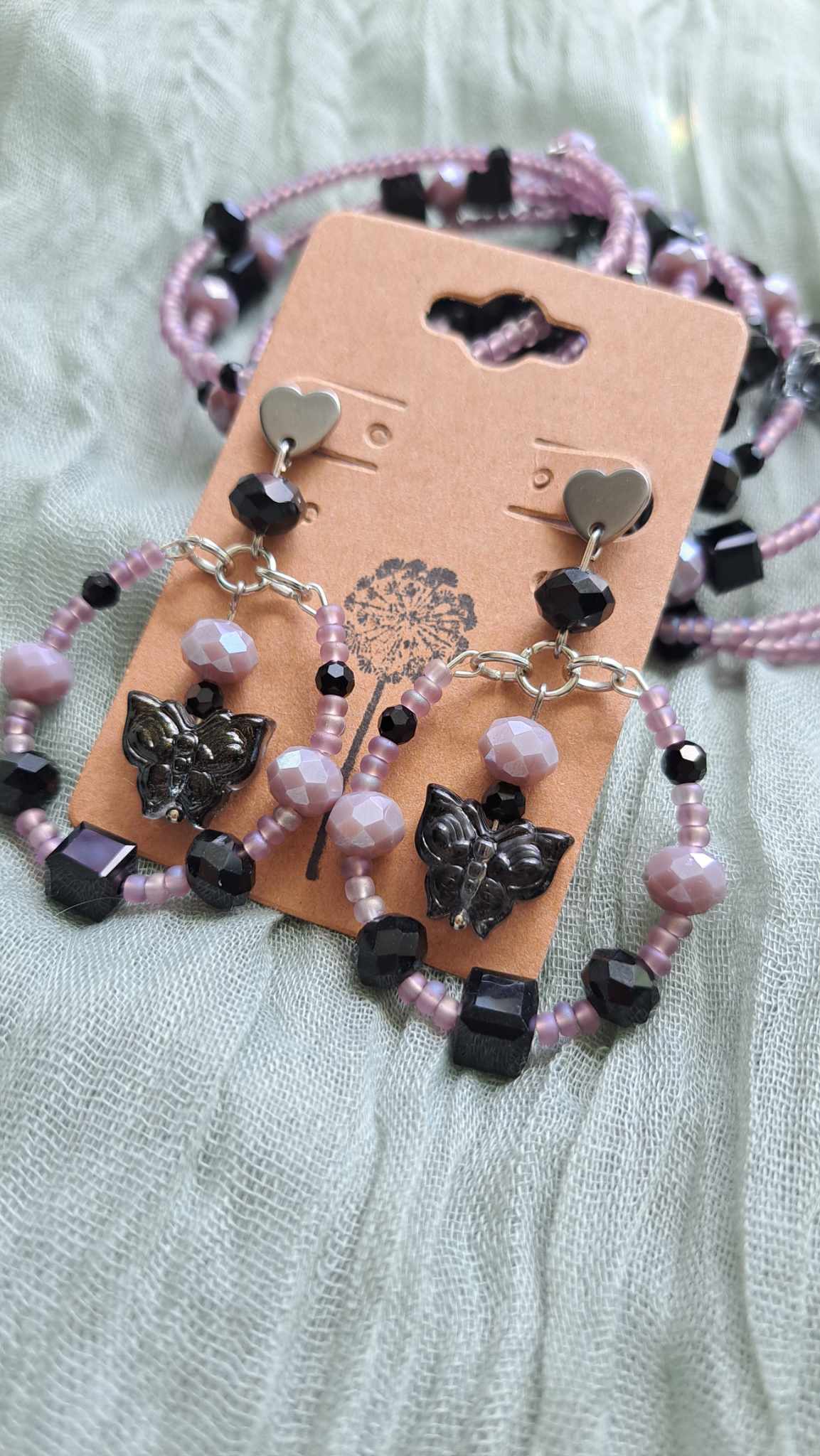 Handcrafted Lilac/Black Butterfly Bracelet Set