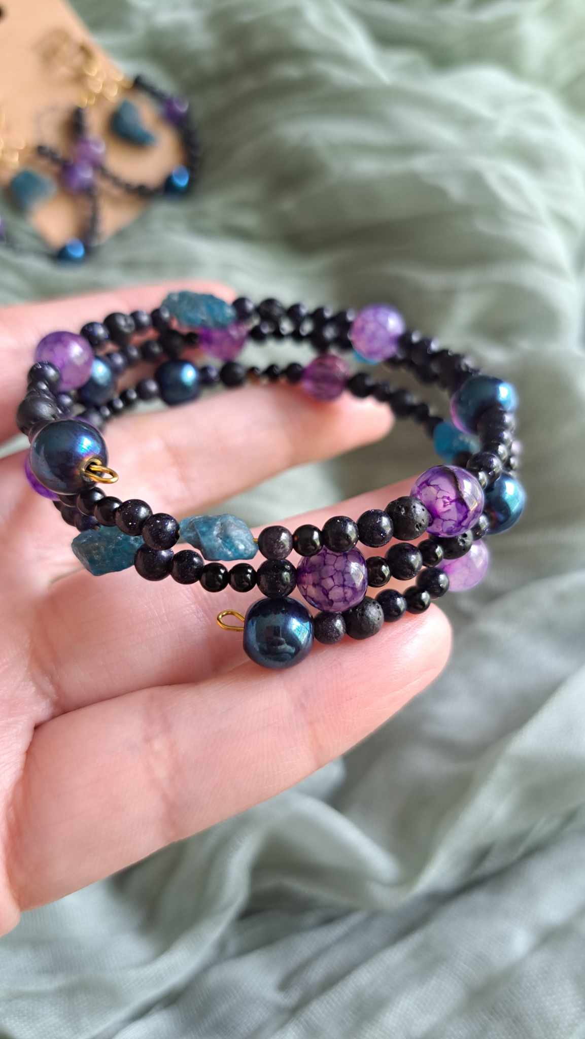 Natural Stone Wire Bracelet/Earring Set