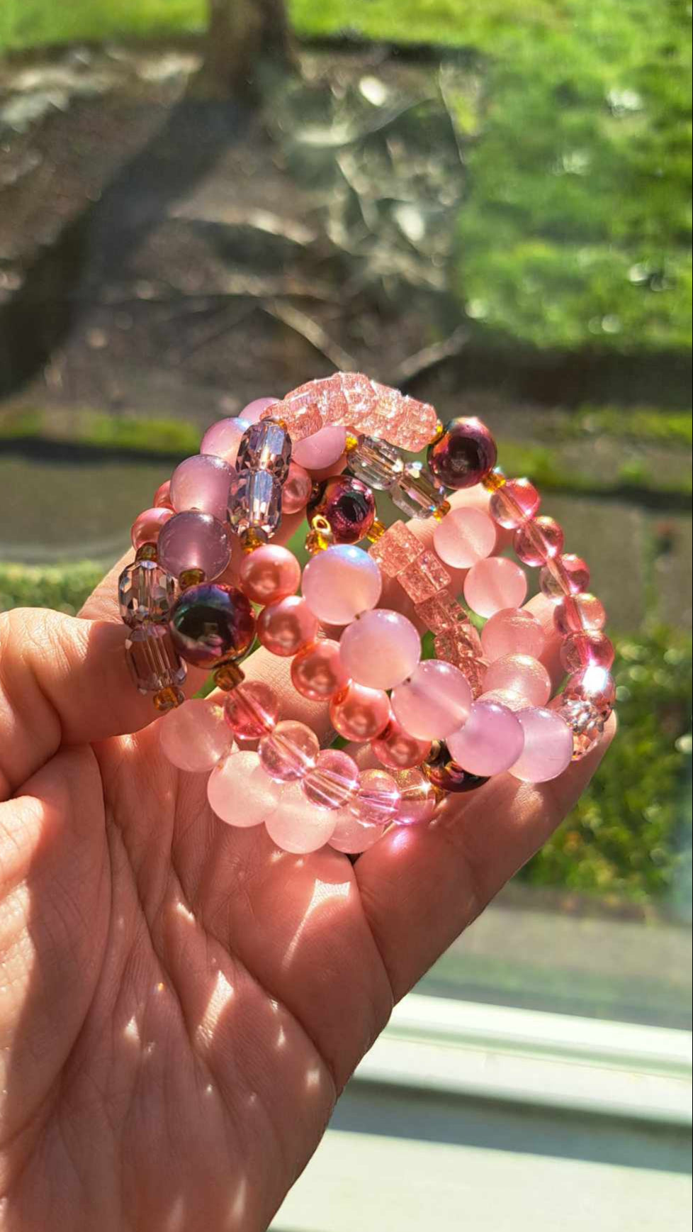Handcrafted Champagne/Pink/Purple Bracelets