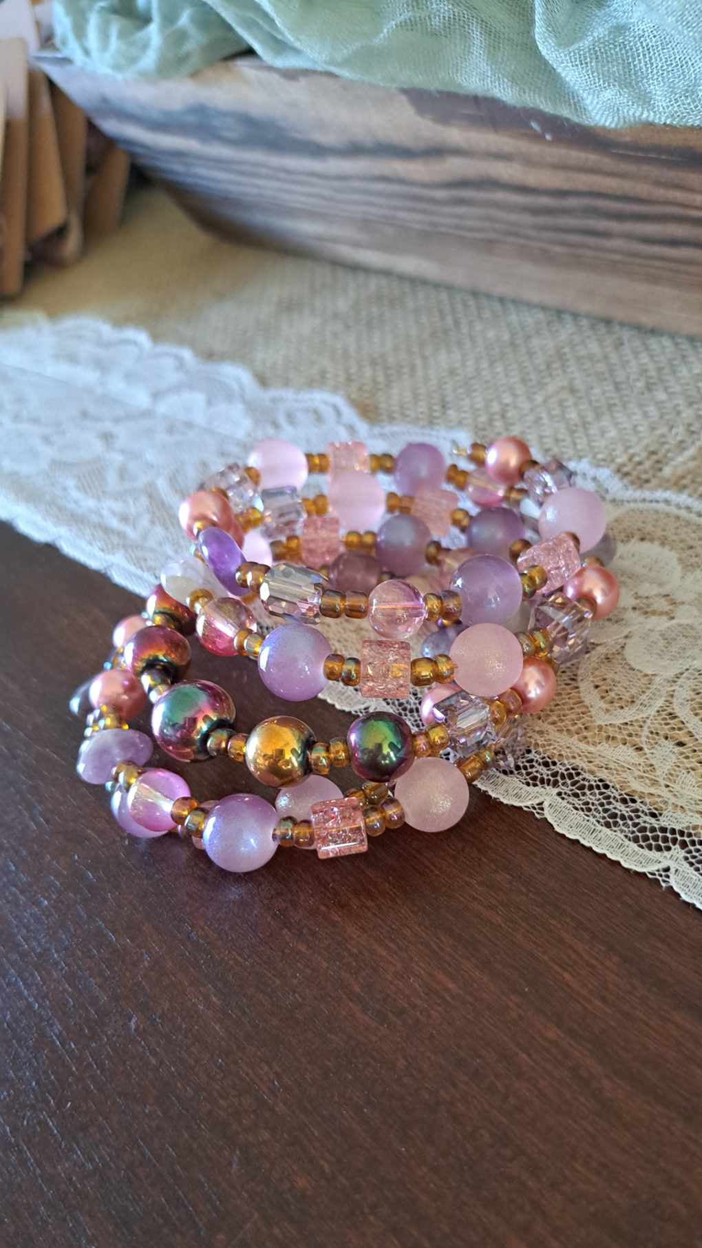 Handcrafted Champagne/Pink/Purple Bracelets