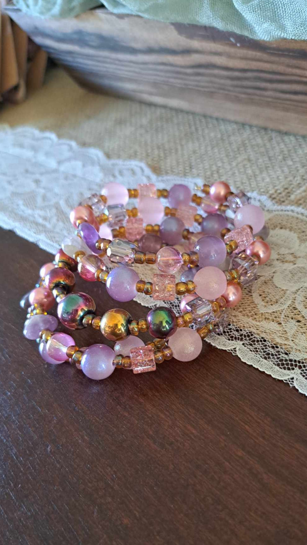 Handcrafted Champagne/Pink/Purple Bracelets