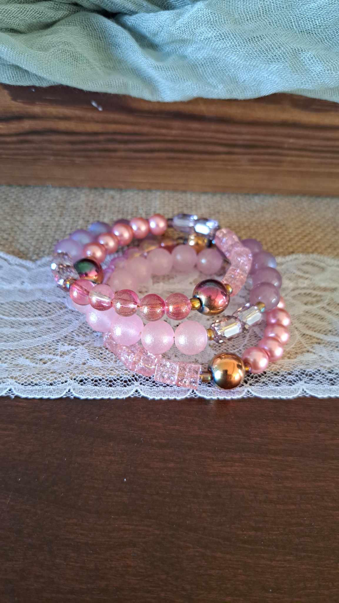 Handcrafted Champagne/Pink/Purple Bracelets