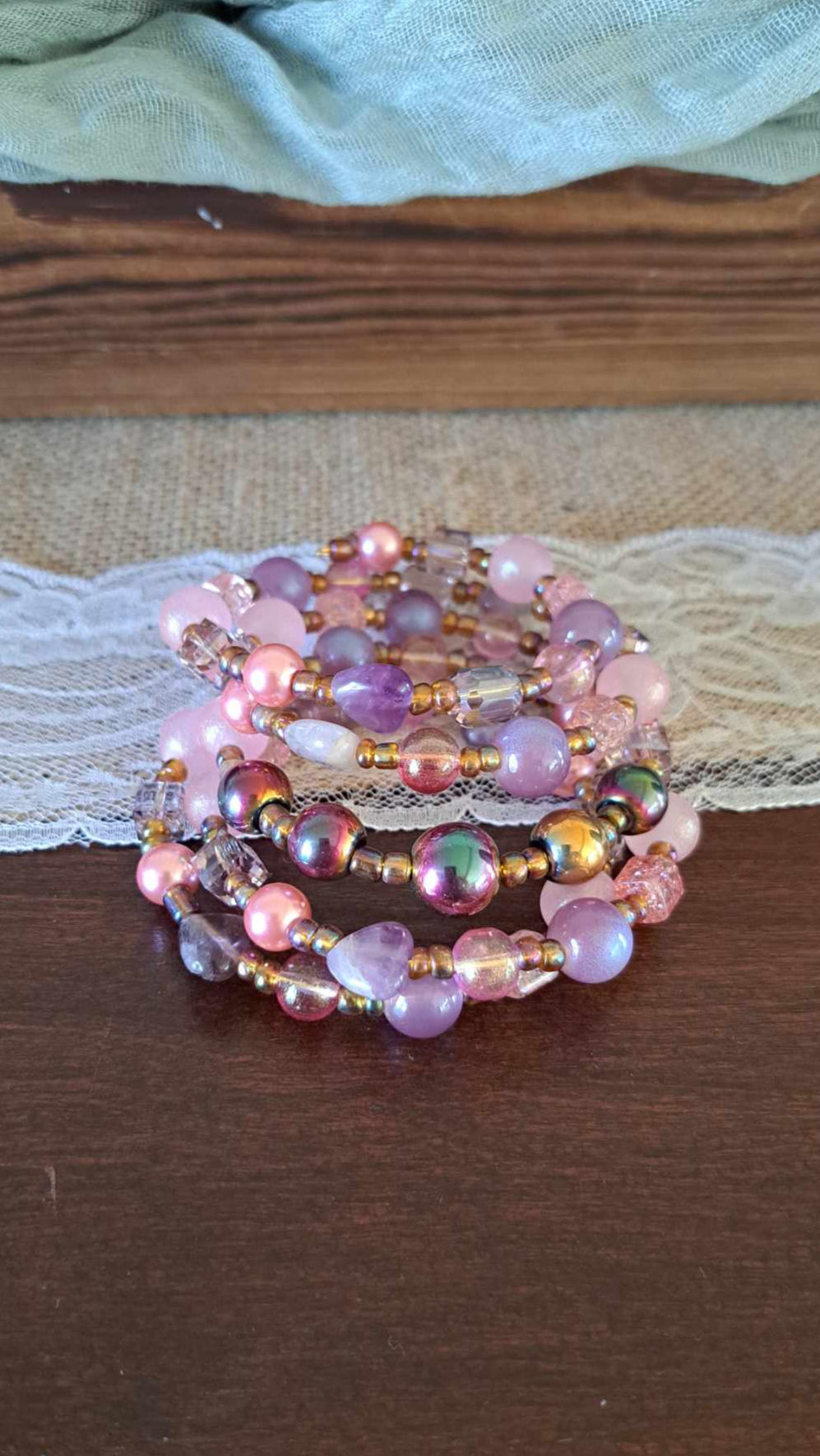 Handcrafted Champagne/Pink/Purple Bracelets