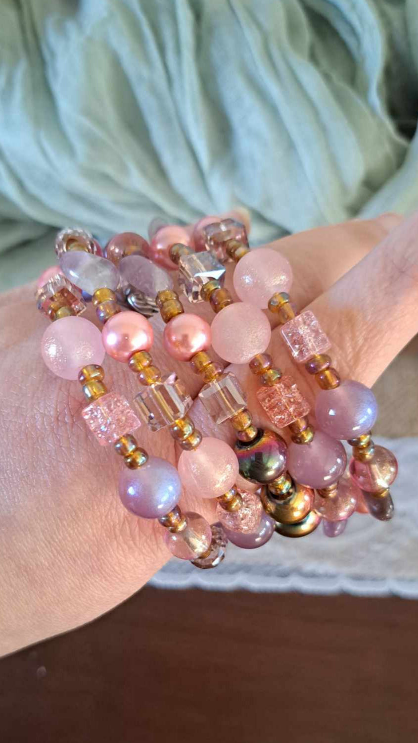 Handcrafted Champagne/Pink/Purple Bracelets