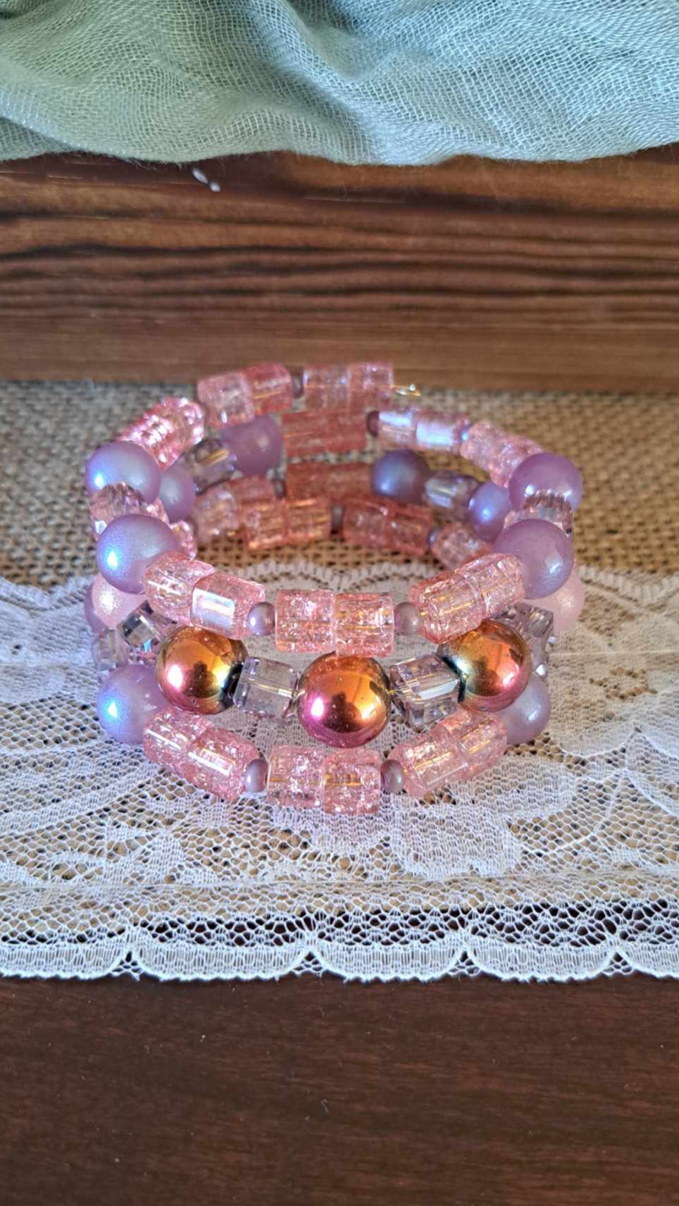 Handcrafted Champagne/Pink/Purple Bracelets
