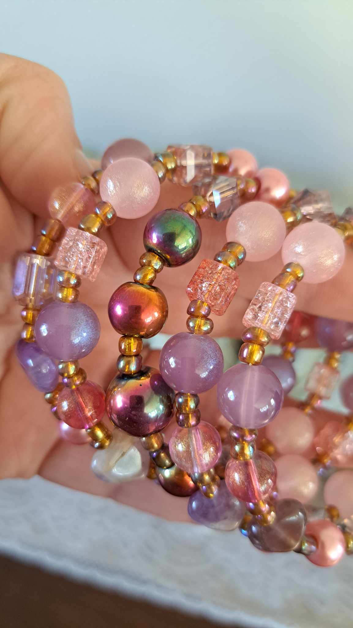 Handcrafted Champagne/Pink/Purple Bracelets