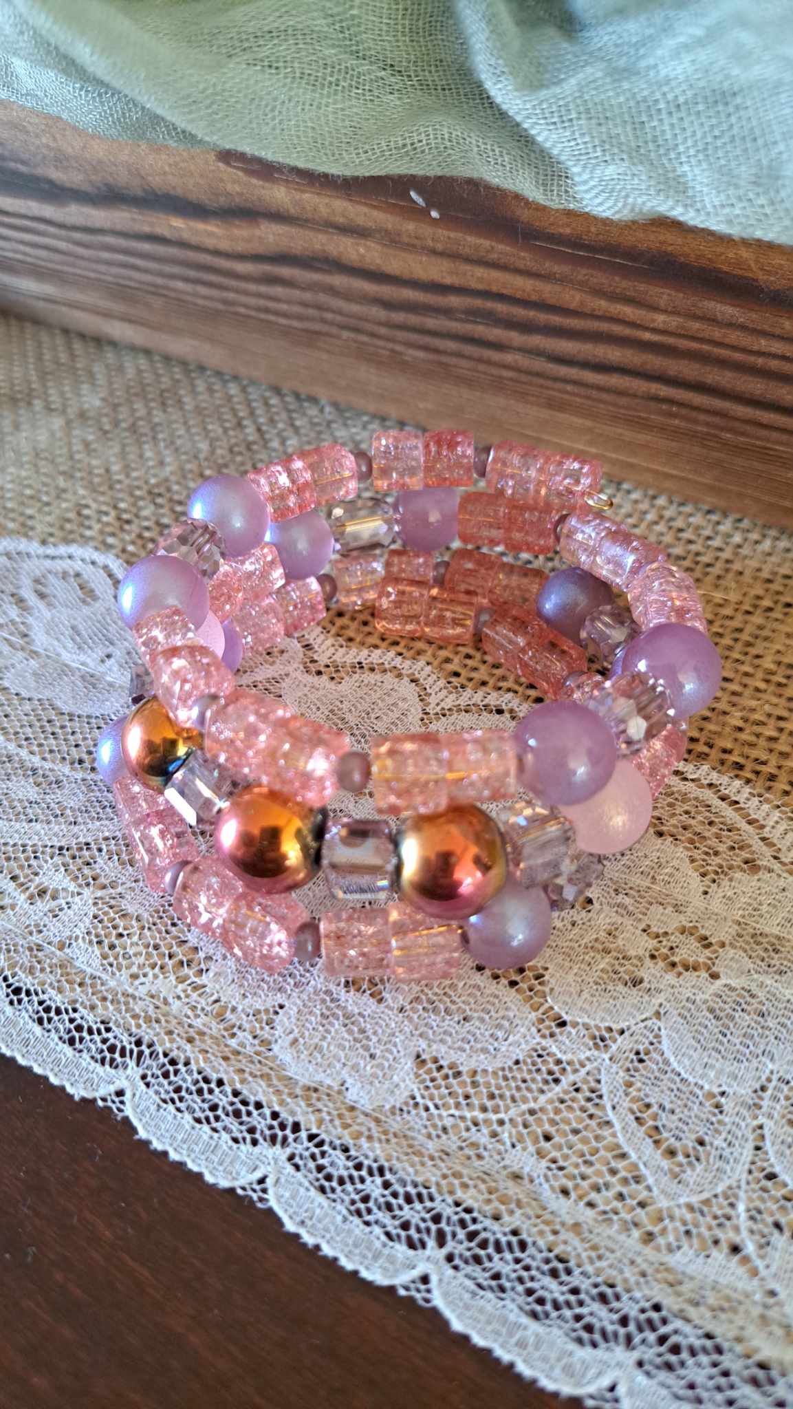 Handcrafted Champagne/Pink/Purple Bracelets