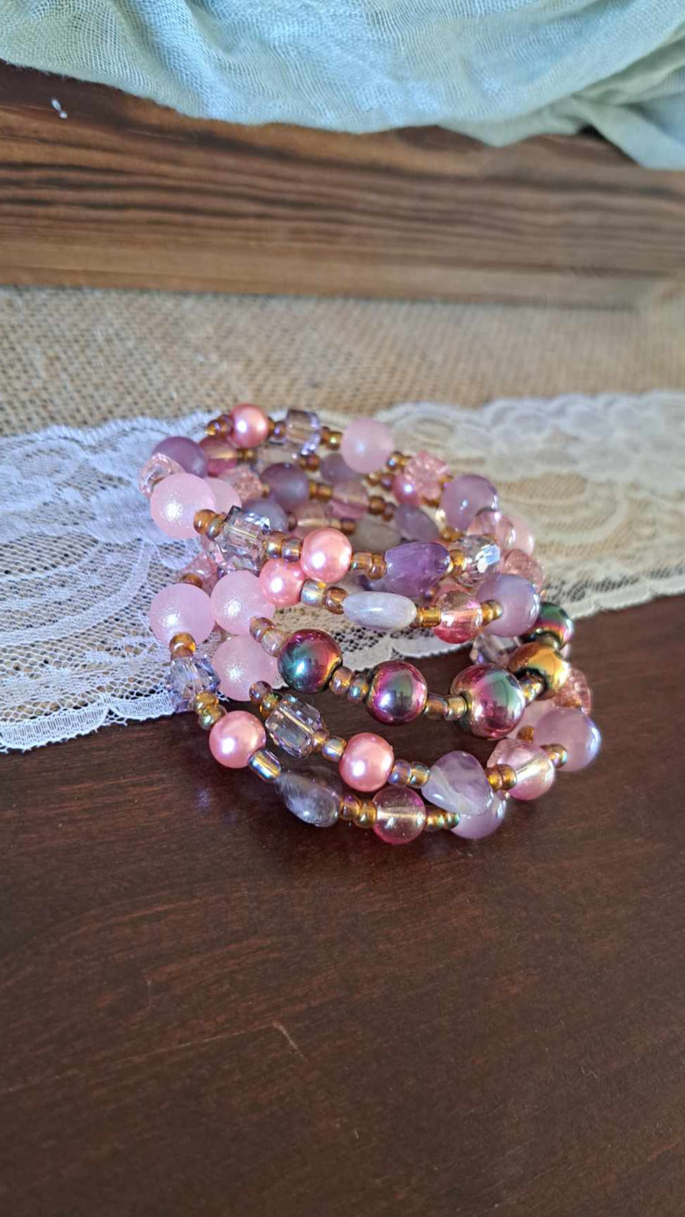 Handcrafted Champagne/Pink/Purple Bracelets