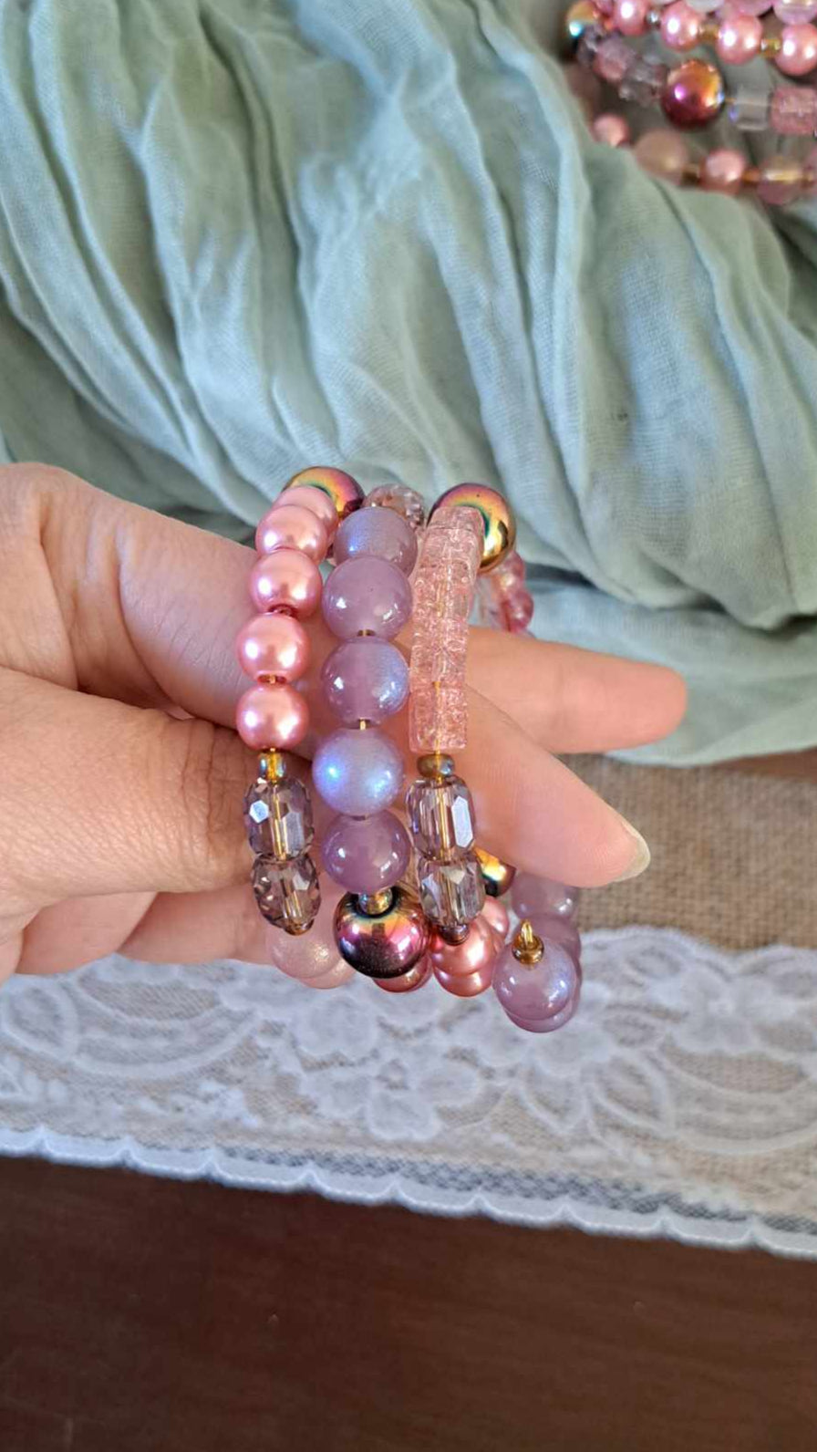 Handcrafted Champagne/Pink/Purple Bracelets