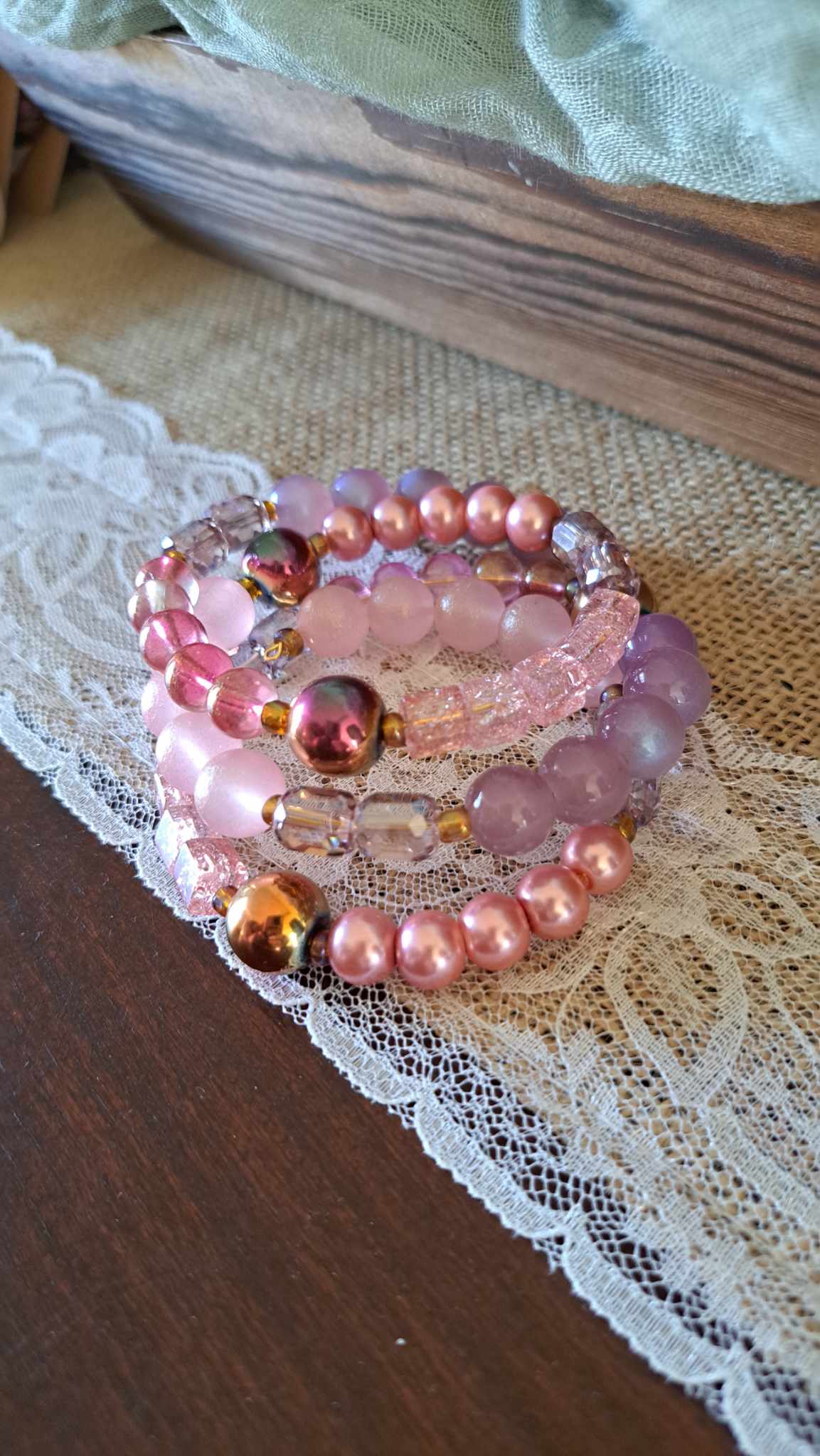 Handcrafted Champagne/Pink/Purple Bracelets