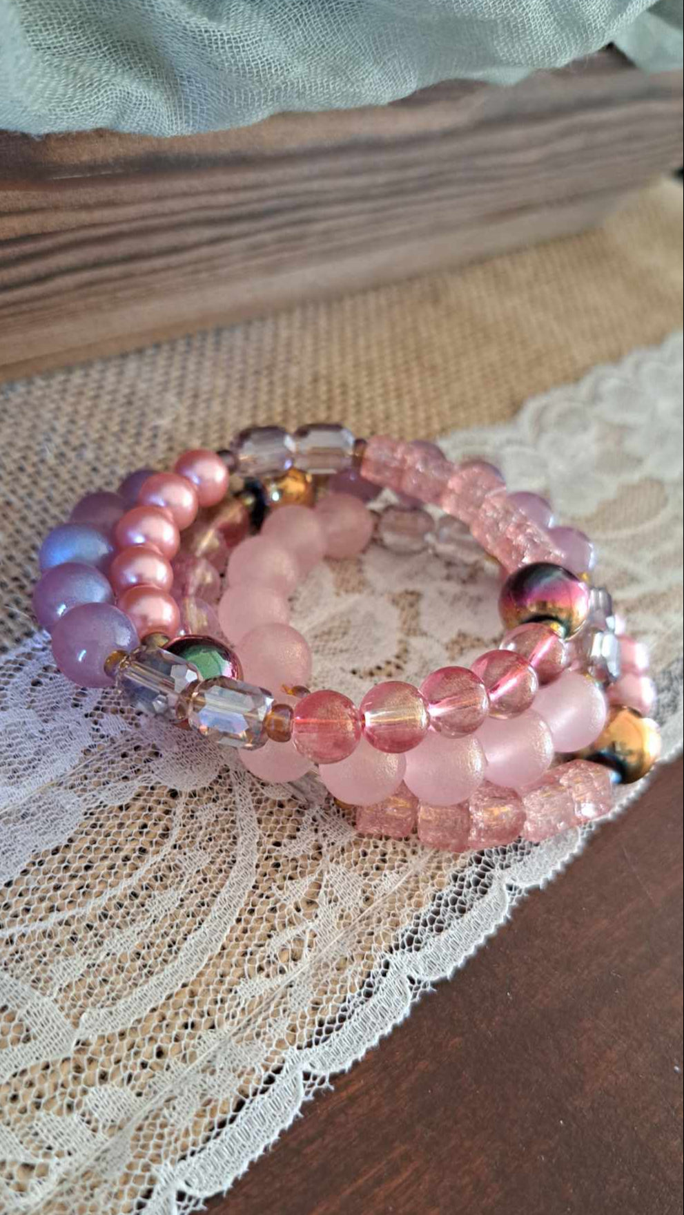 Handcrafted Champagne/Pink/Purple Bracelets