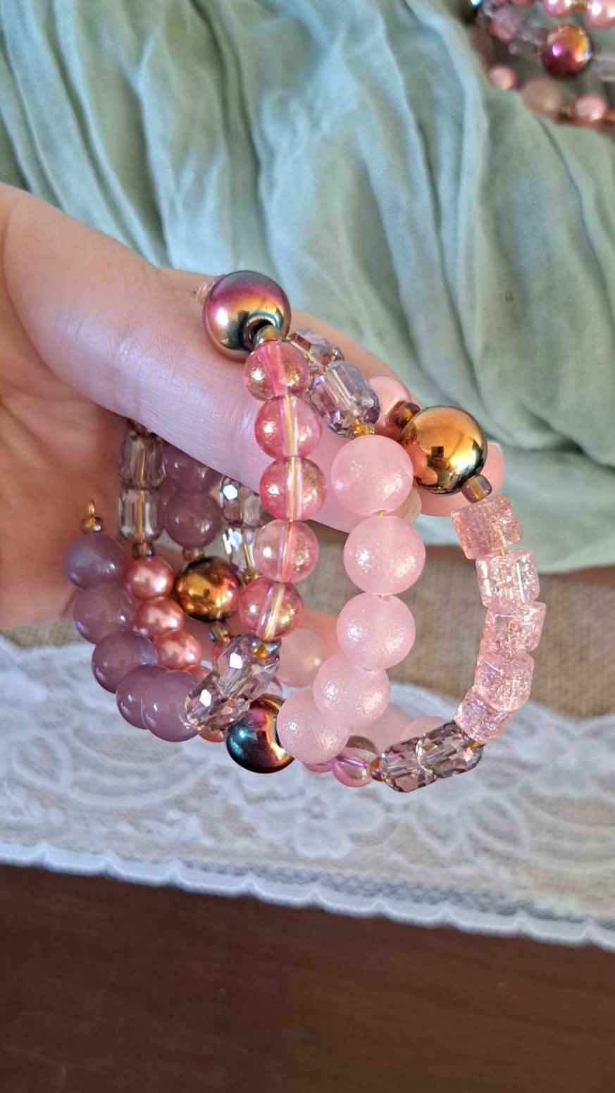 Handcrafted Champagne/Pink/Purple Bracelets