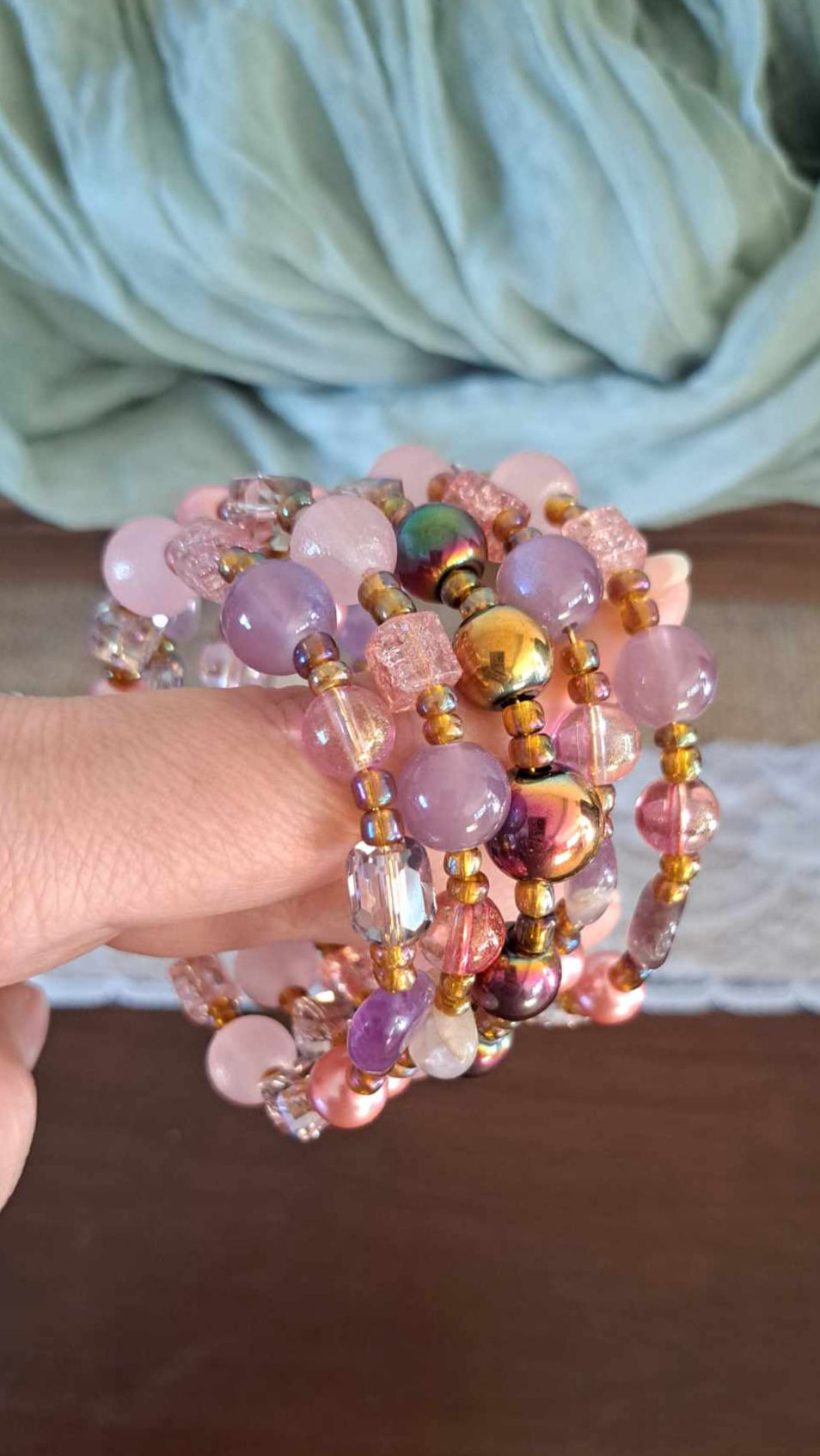 Handcrafted Champagne/Pink/Purple Bracelets