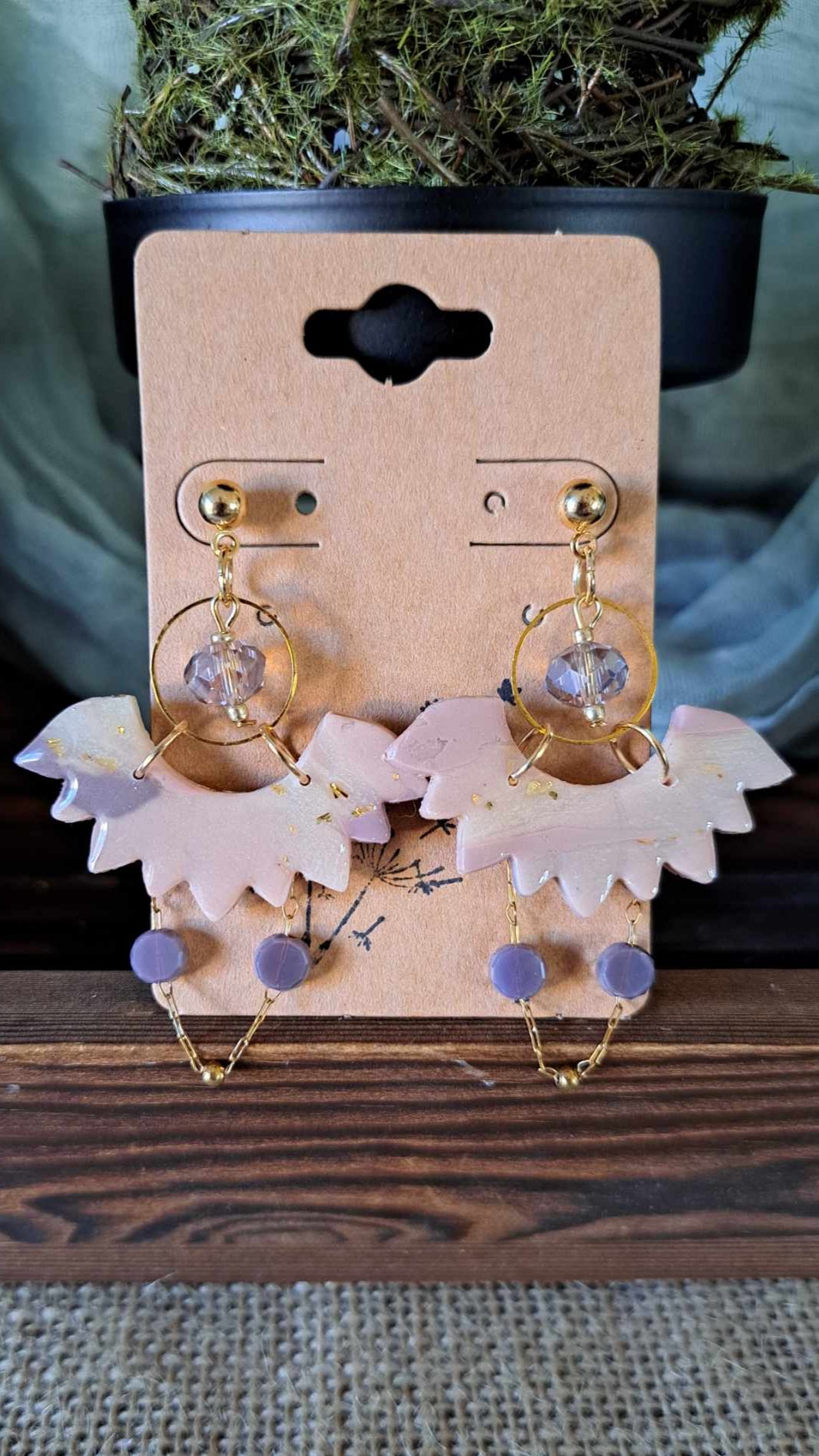 Marble Fan Polymer Clay Dangle Earrings