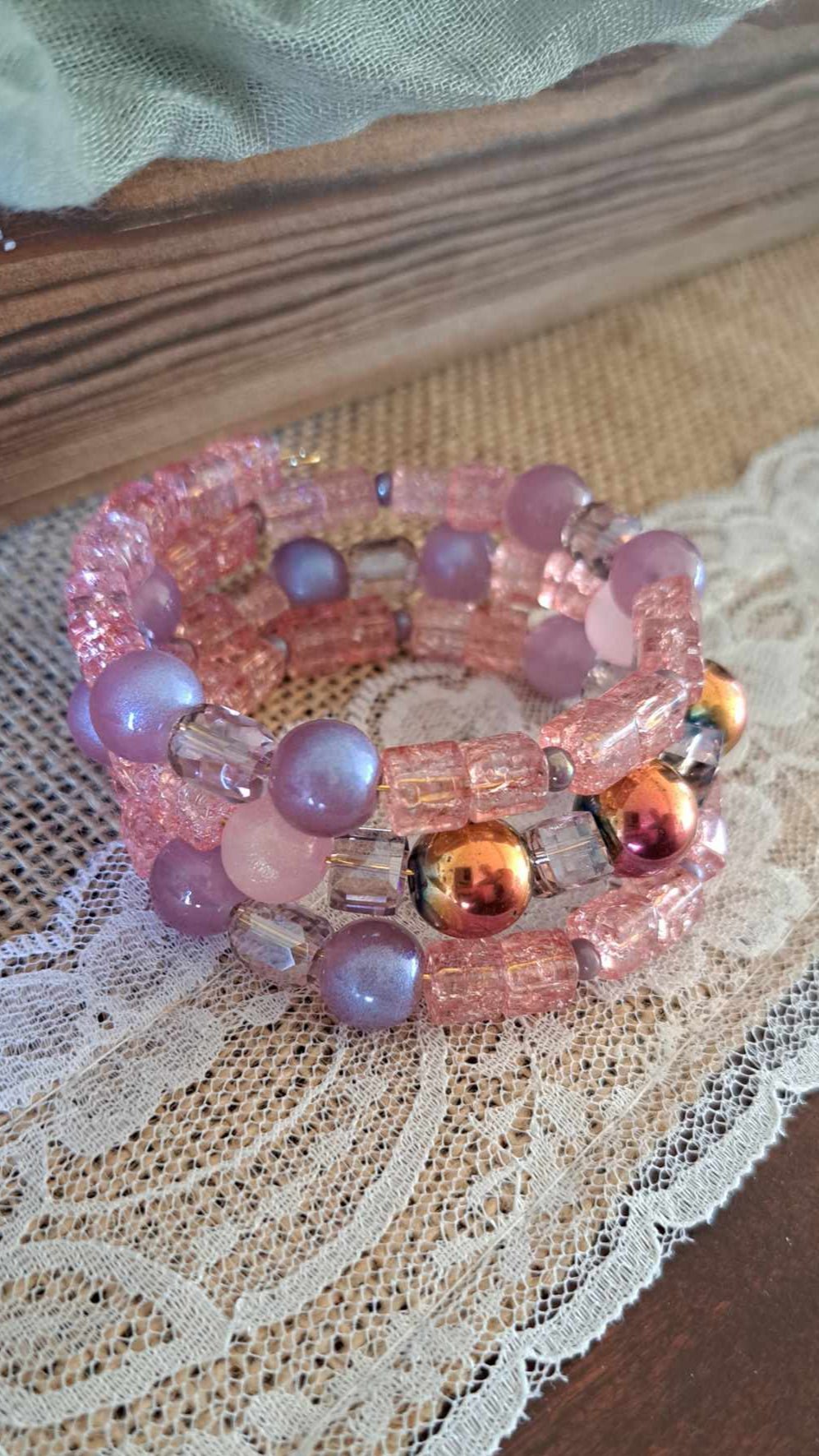 Handcrafted Champagne/Pink/Purple Bracelets