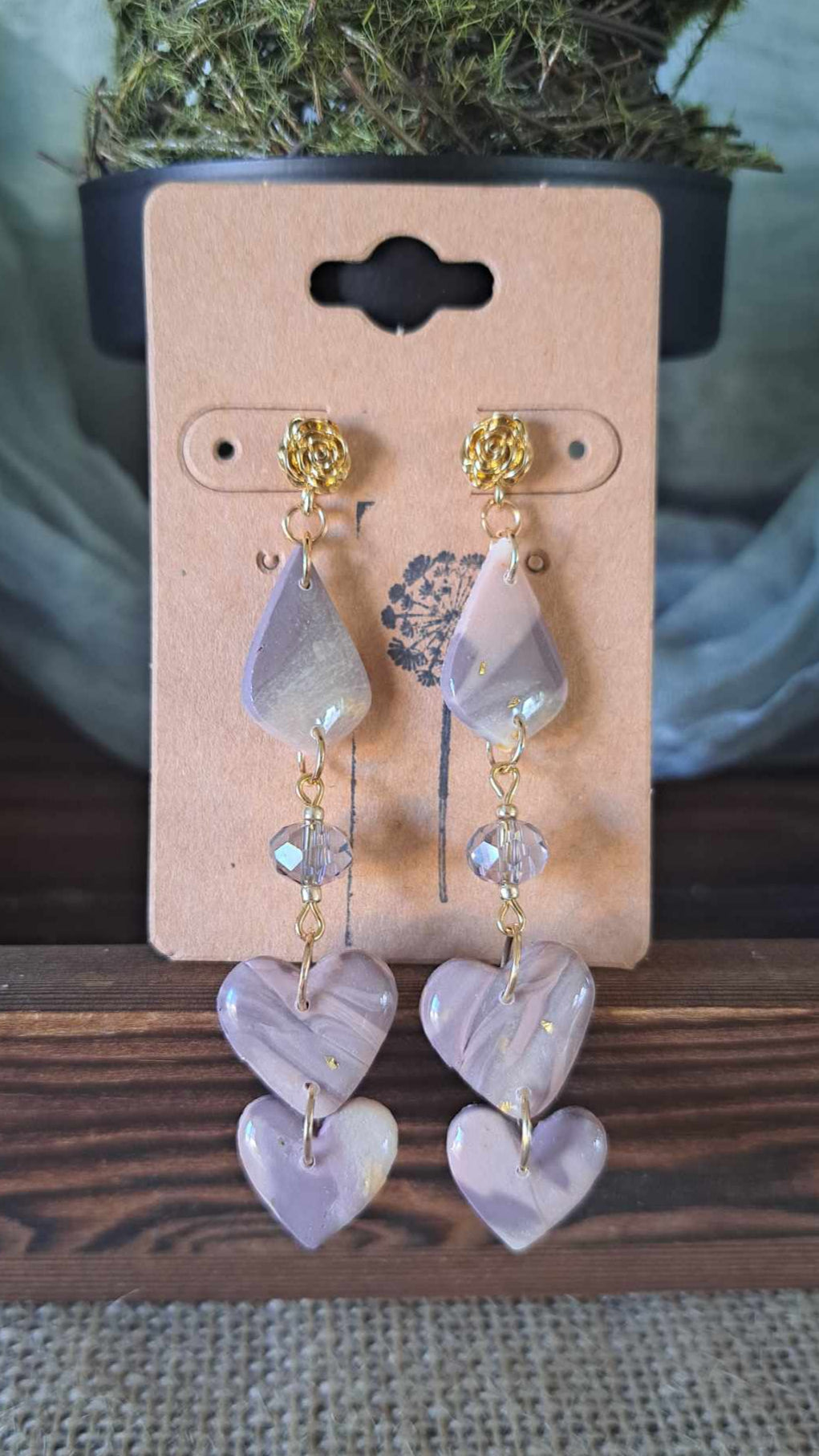 Marble Teardrop Hearts Polymer Clay Dangle Earrings