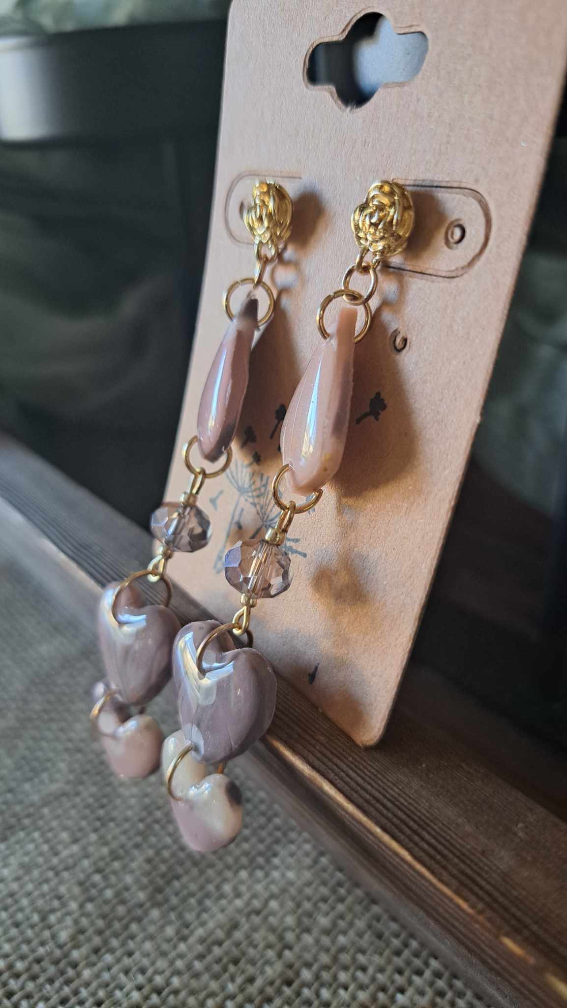 Marble Teardrop Hearts Polymer Clay Dangle Earrings