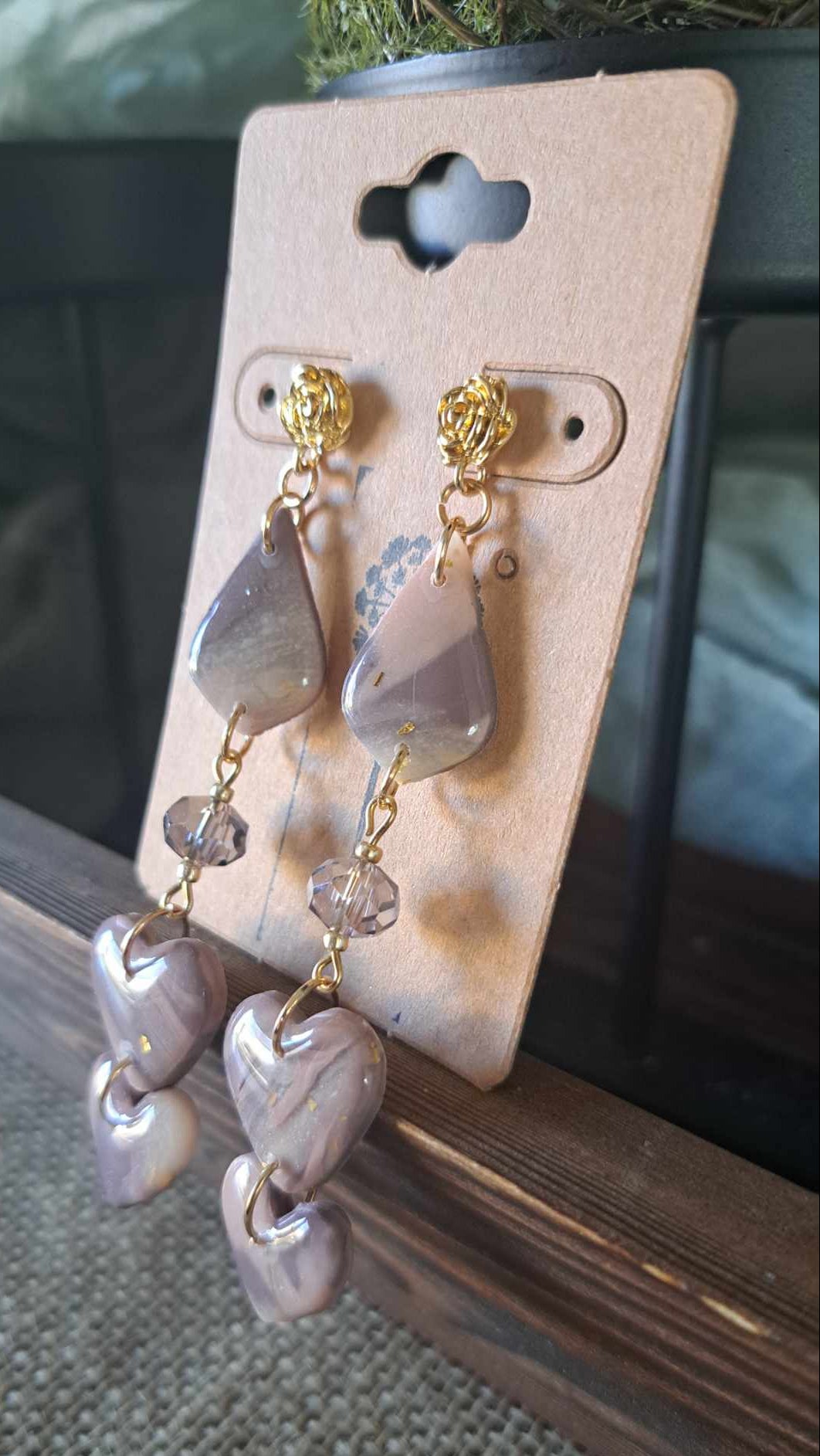 Marble Teardrop Hearts Polymer Clay Dangle Earrings