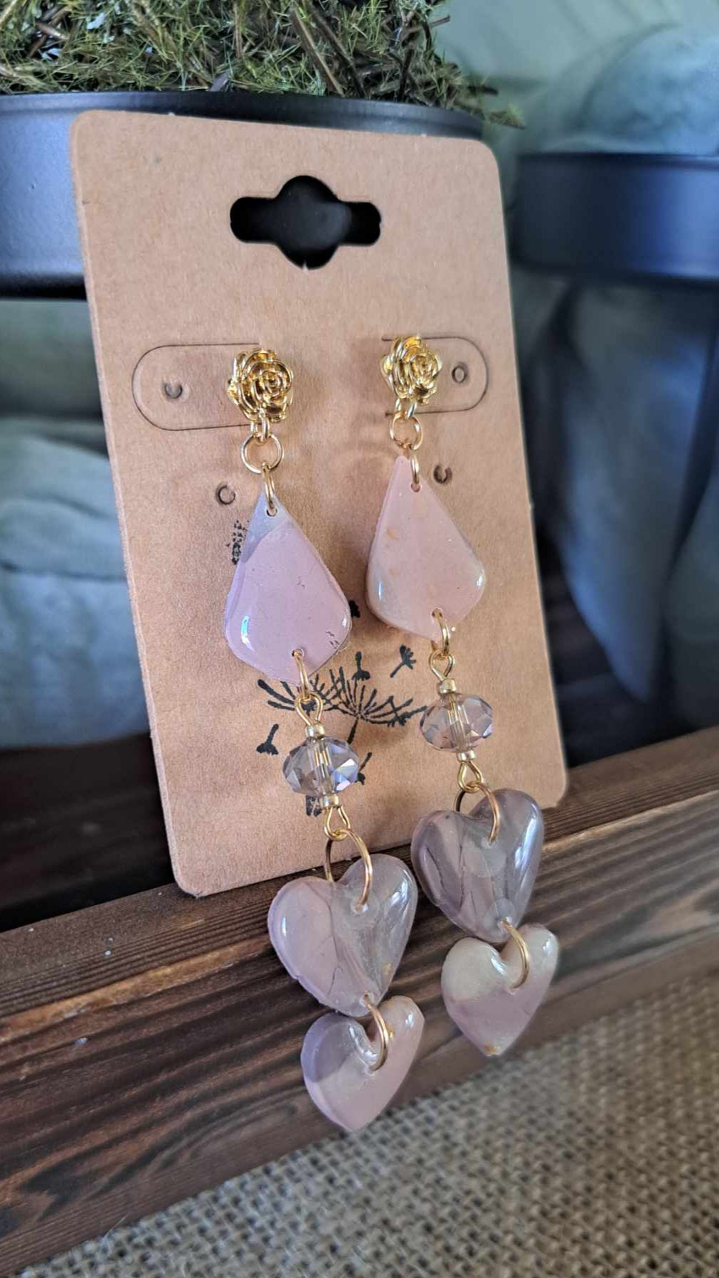Marble Teardrop Hearts Polymer Clay Dangle Earrings
