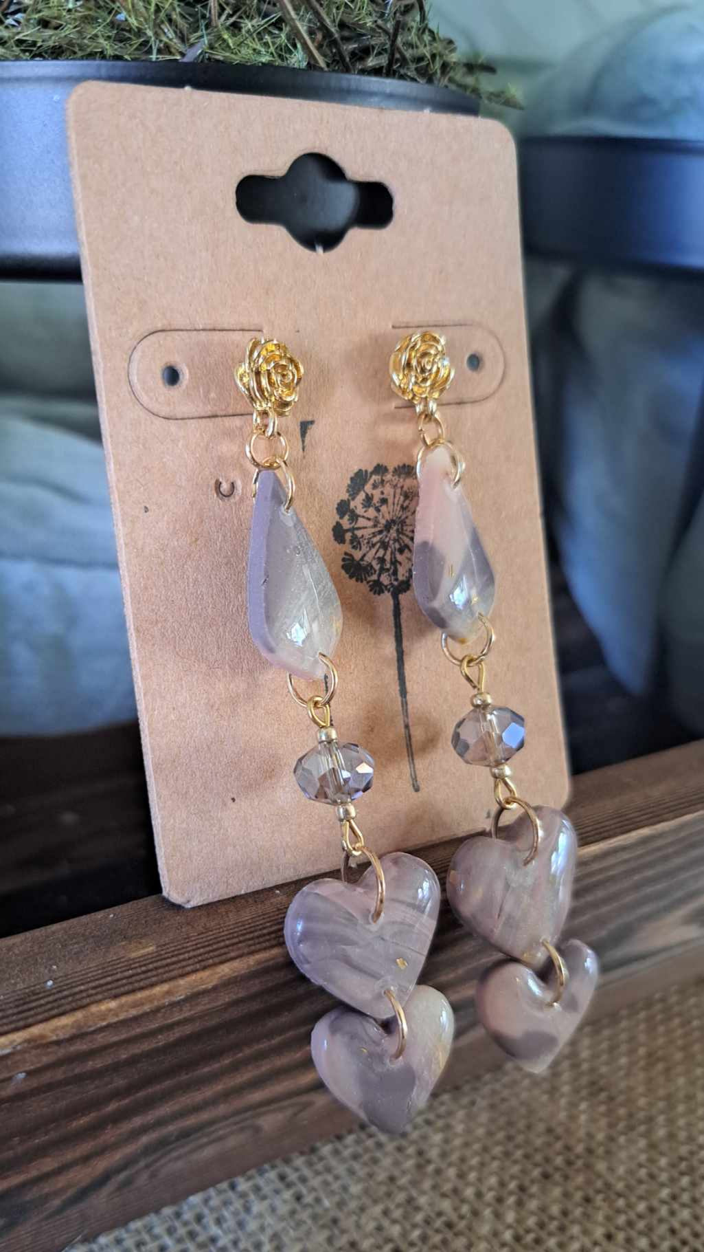 Marble Teardrop Hearts Polymer Clay Dangle Earrings