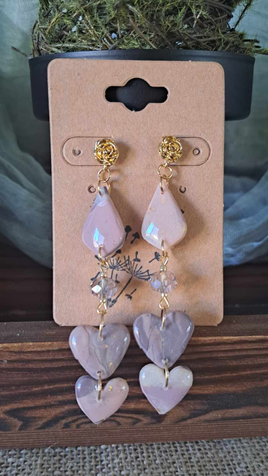 Marble Teardrop Hearts Polymer Clay Dangle Earrings