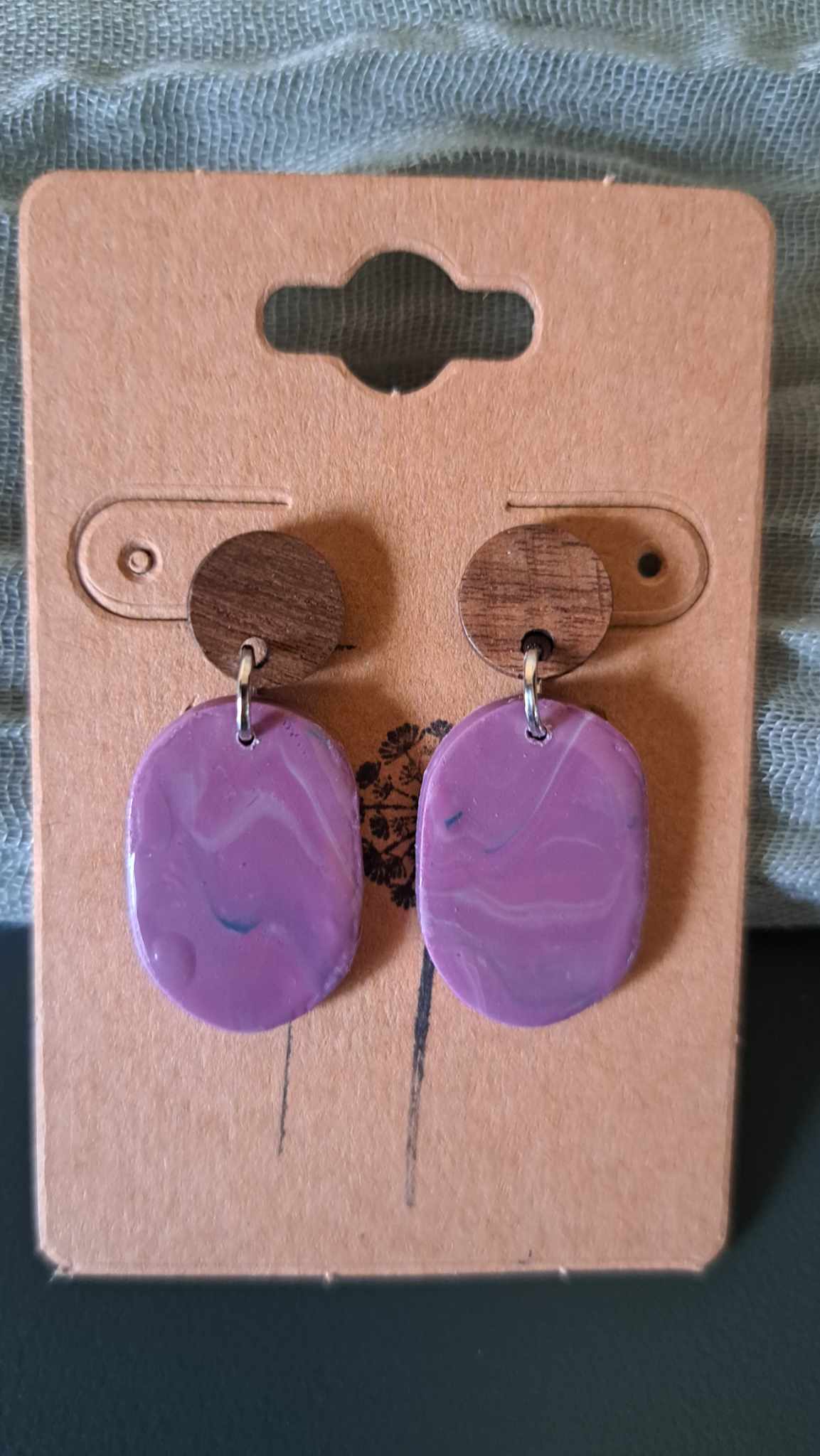 Handmade Small Oblong Banding Dangles Polymer Clay Earrings (I)