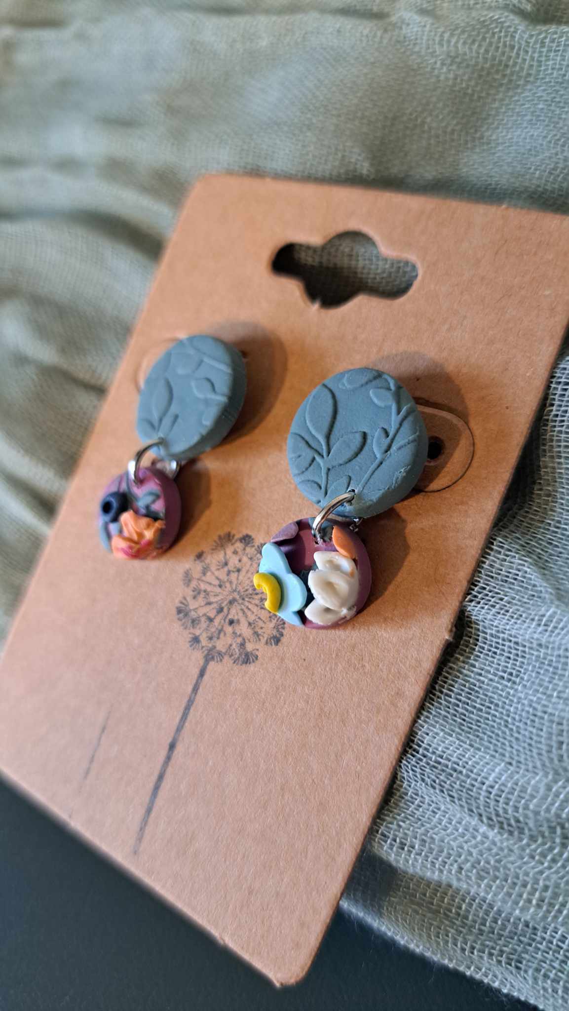 Handmade Circle Flower Dangles Polymer Clay Earrings (E)
