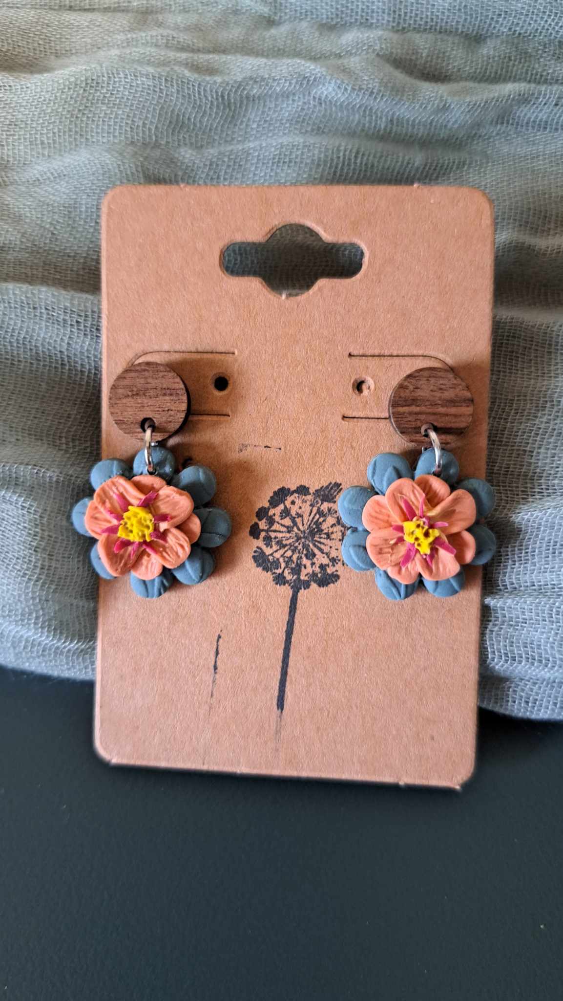 Handmade Dahlia Flower Dangle Polymer Clay Earrings (D)