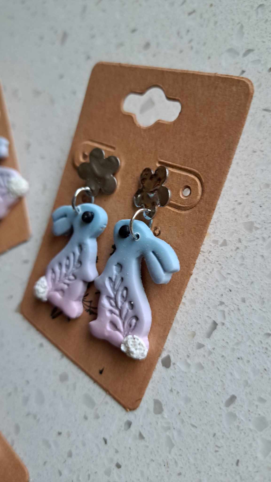 Handmade Ombre Bunnies Dangles Polymer Clay Earrings (A)