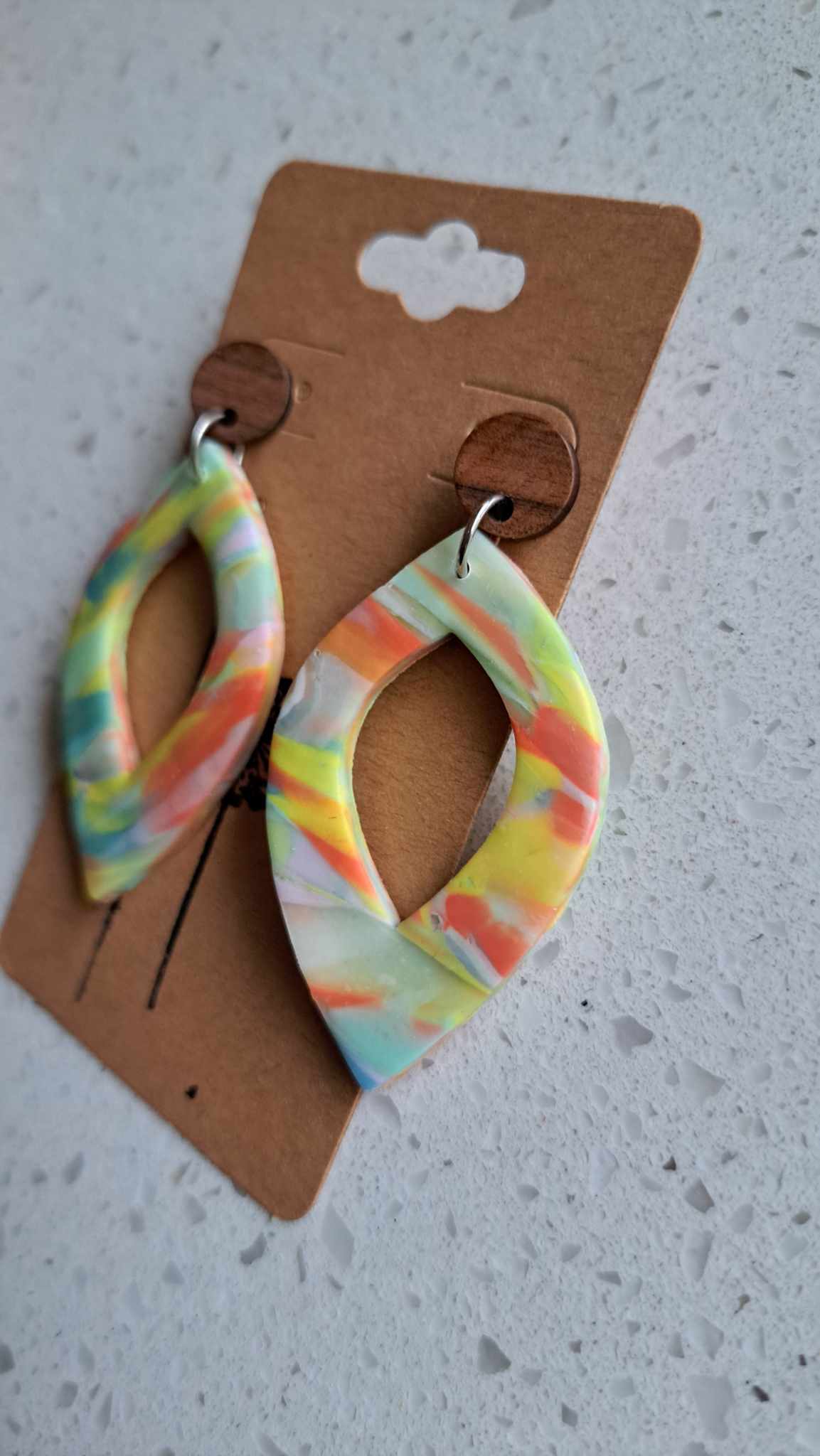 Handmade Long Pastel Paint Dangles Polymer Clay Earrings (A)