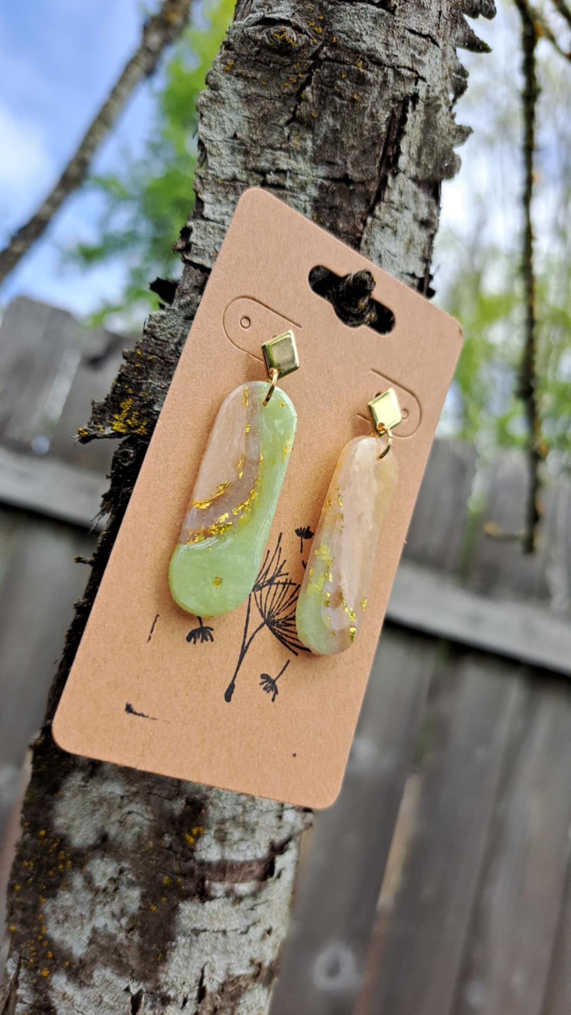 Oblong Agate Effect Polymer Clay Dangle Earrings (B)