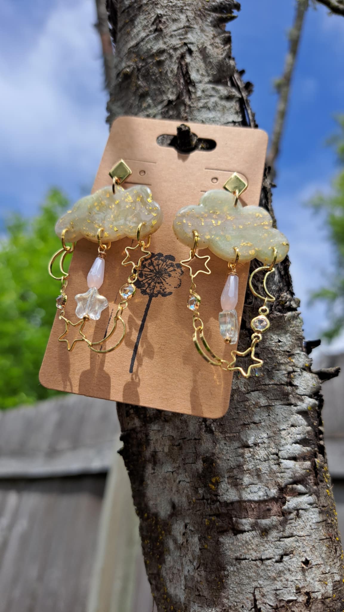 Sparkling Cloud Polymer Clay Dangle Earrings (F)
