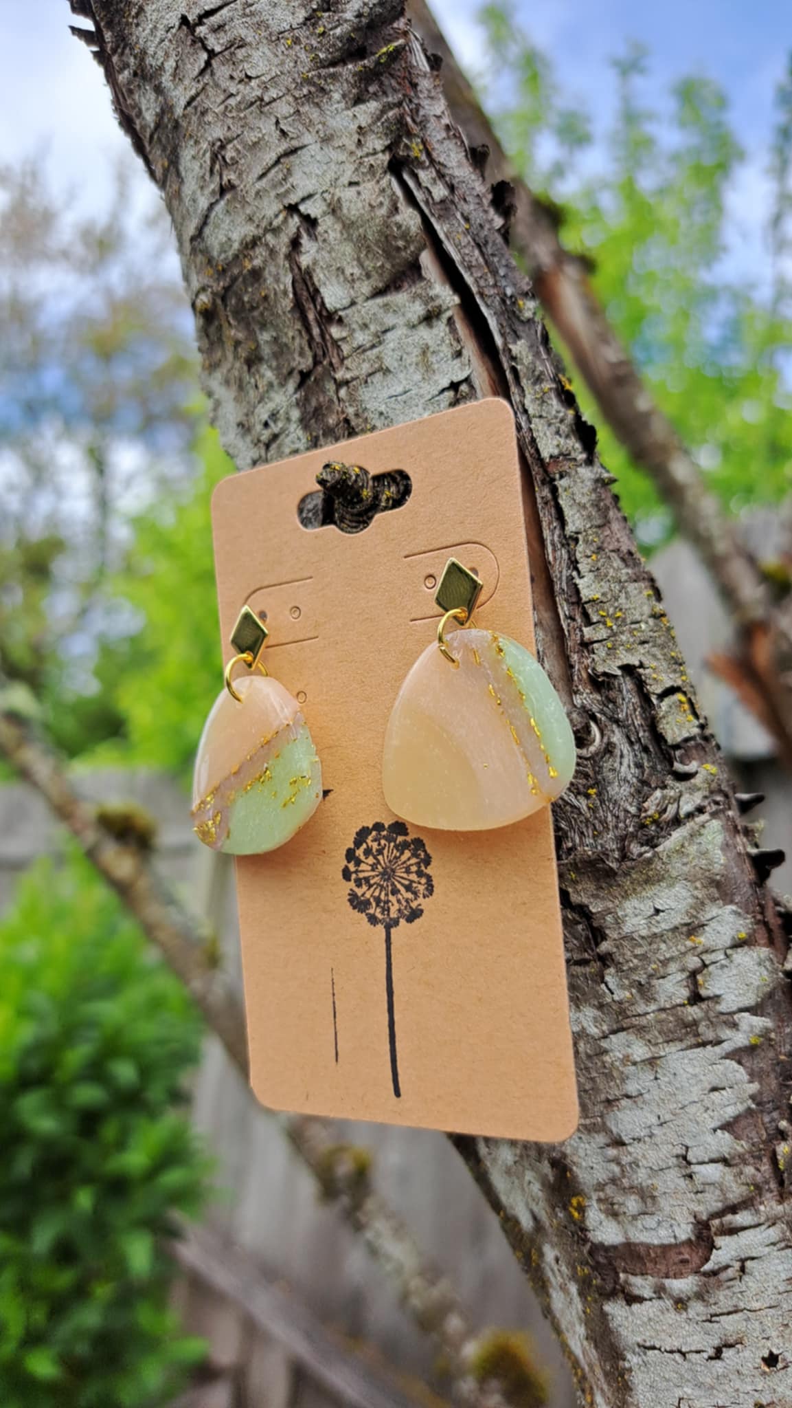 Curvilinear Triangle Agate Effect Polymer Clay Dangle Earrings (C)
