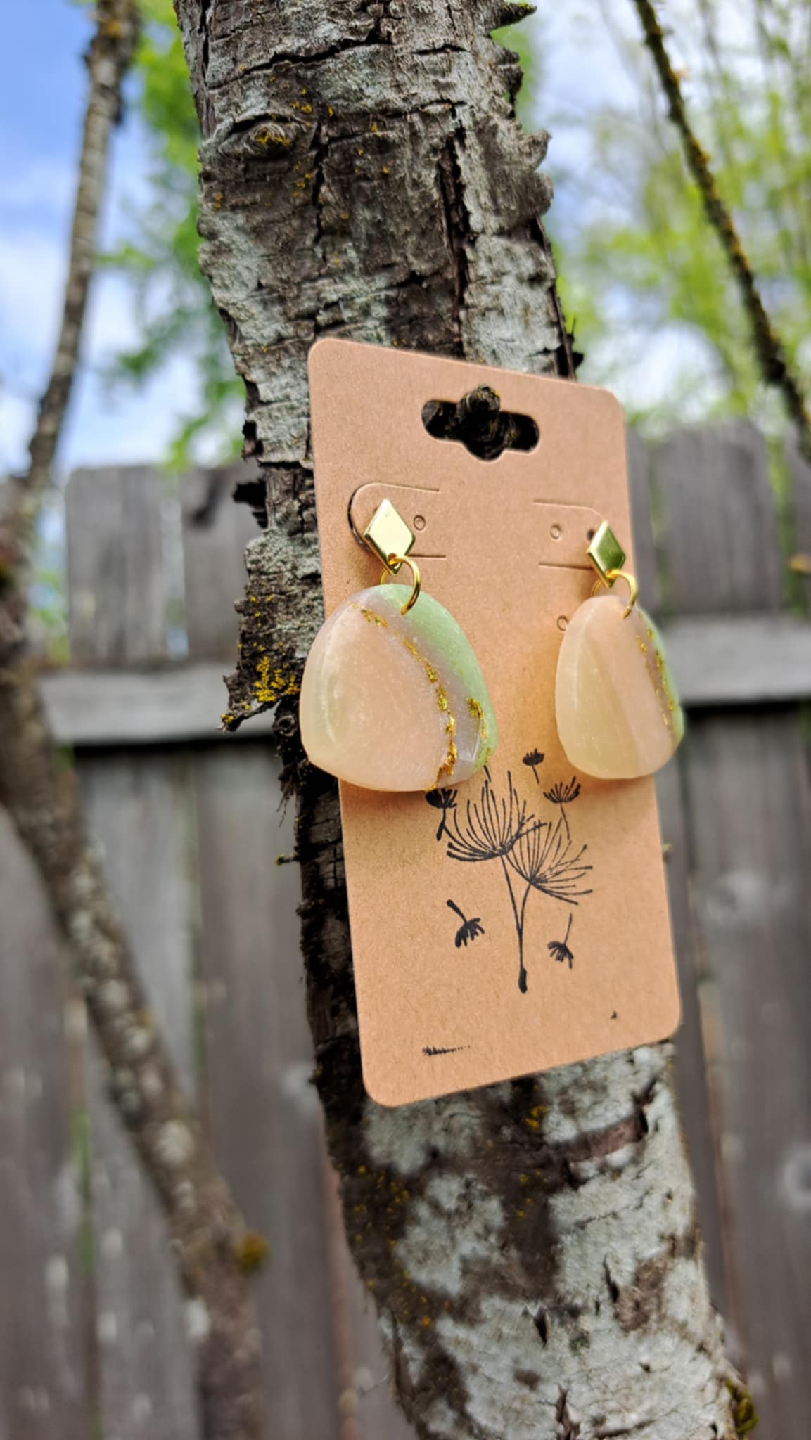 Curvilinear Triangle Agate Effect Polymer Clay Dangle Earrings (C)