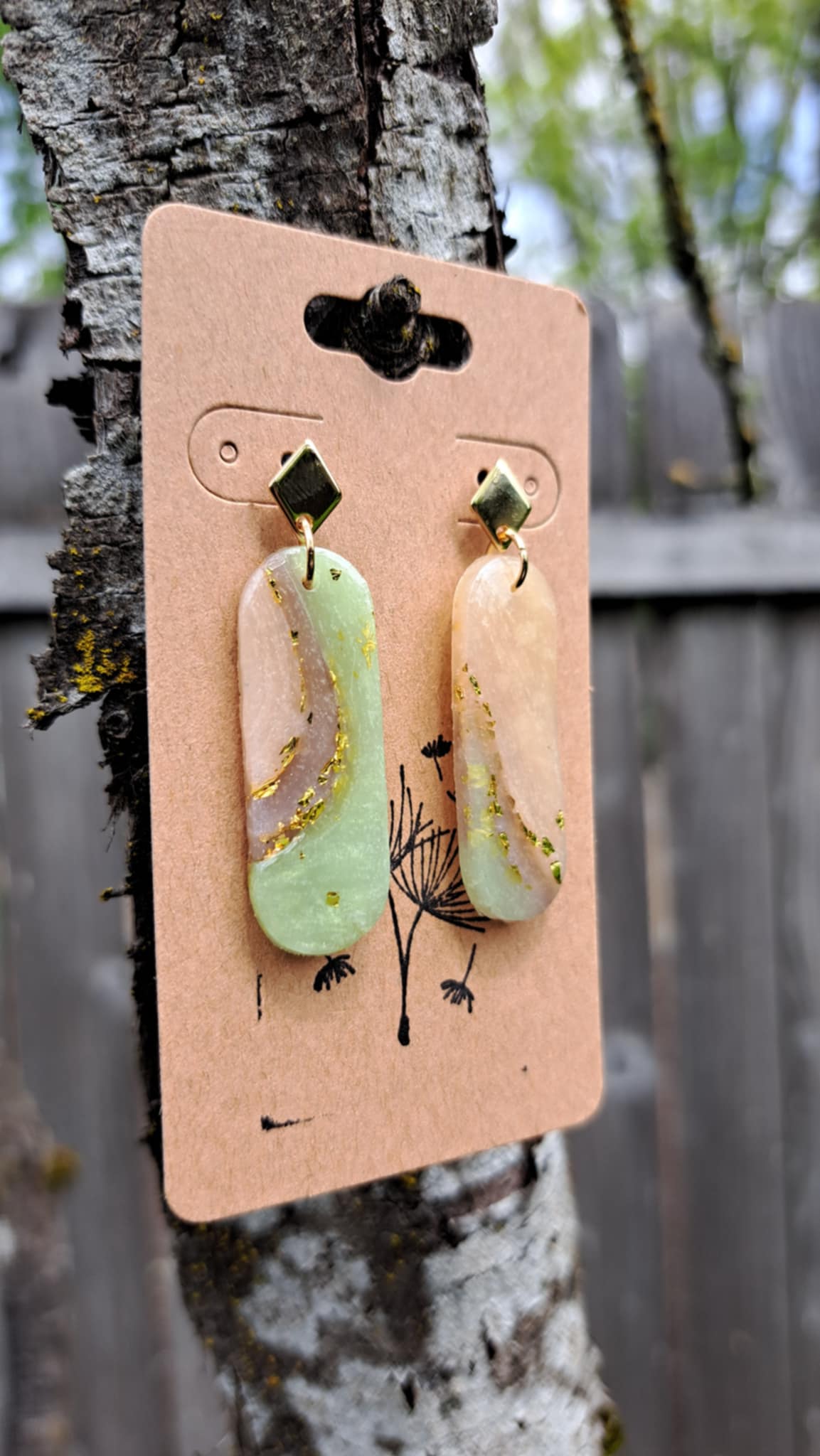 Oblong Agate Effect Polymer Clay Dangle Earrings (B)