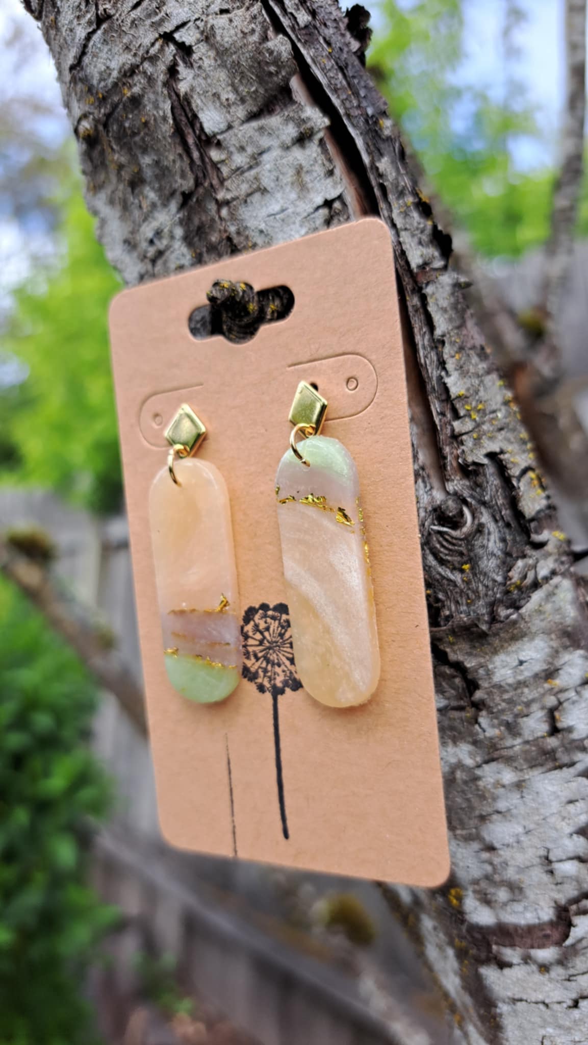 Oblong Agate Effect Polymer Clay Dangle Earrings (B)