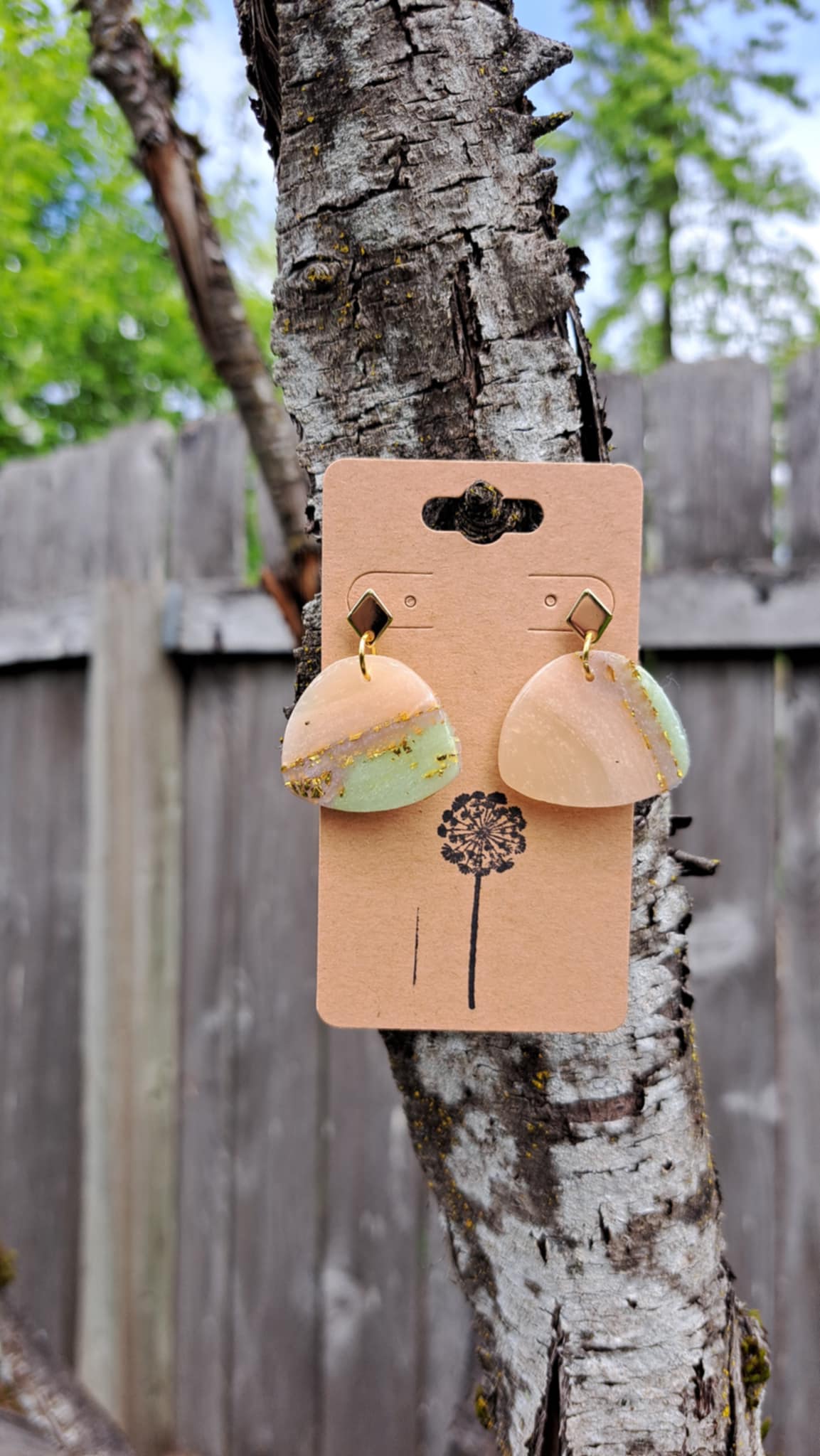 Curvilinear Triangle Agate Effect Polymer Clay Dangle Earrings (C)