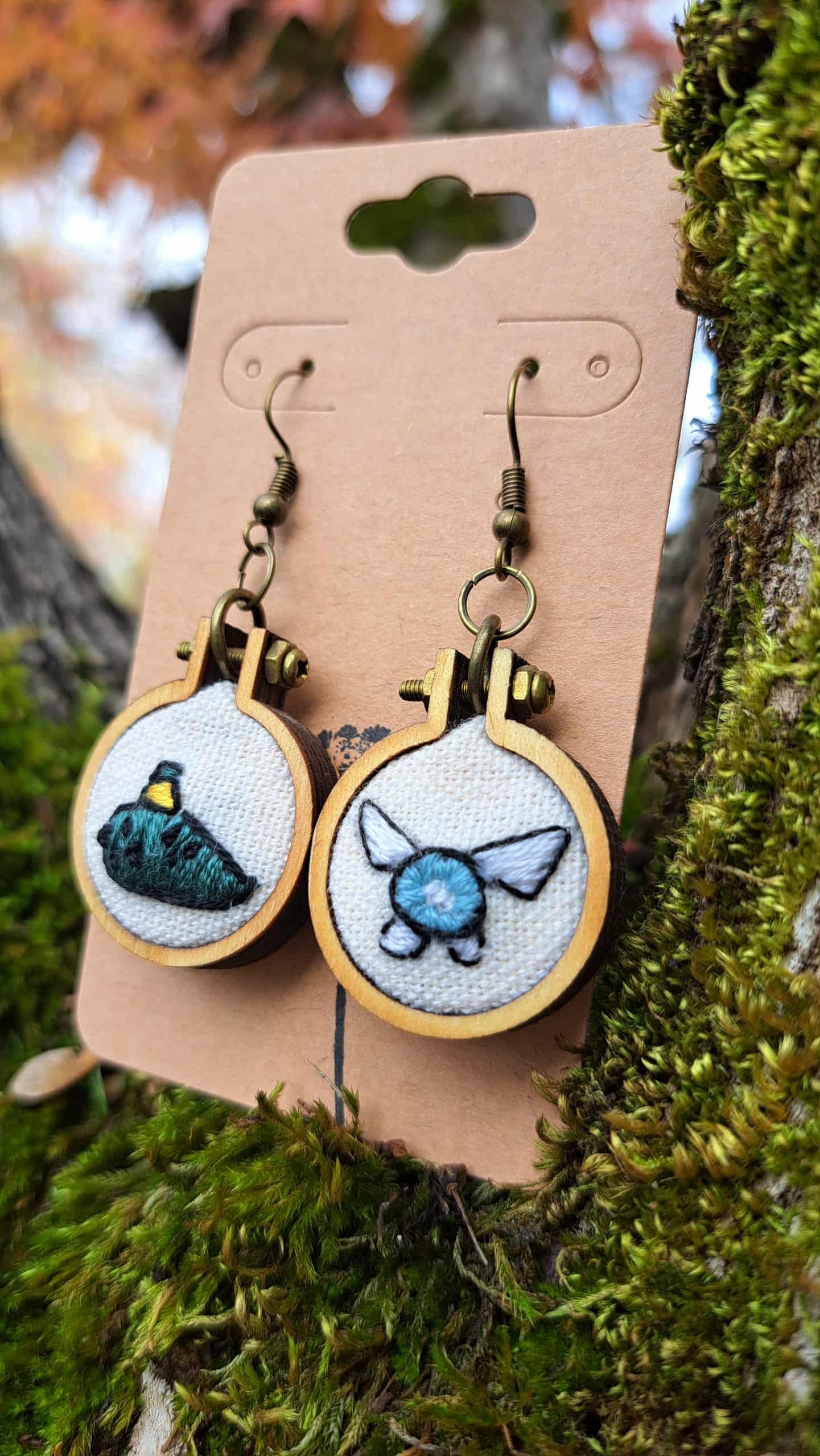 Handcrafted "Ocarina & Navi" Embroidery Earrings
