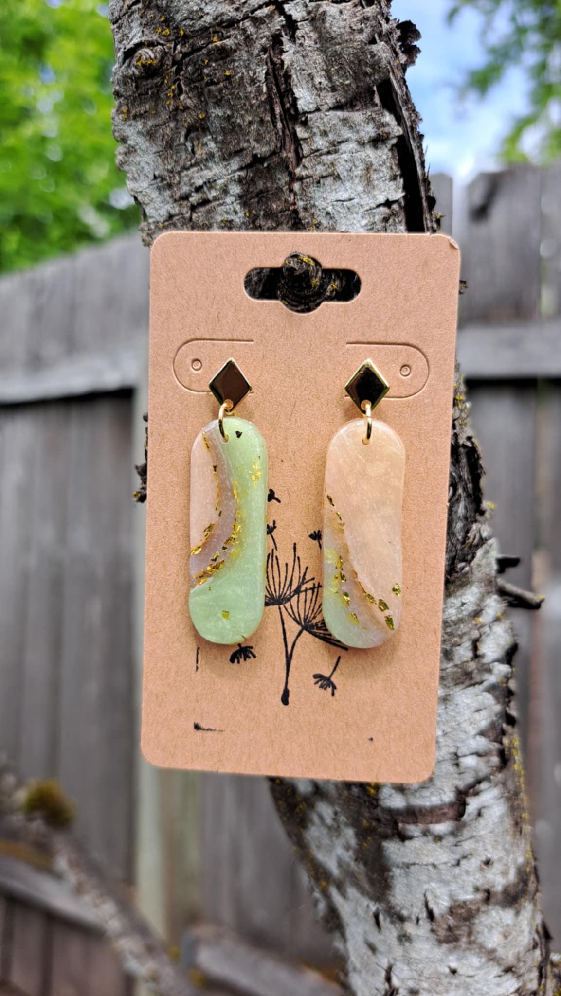 Oblong Agate Effect Polymer Clay Dangle Earrings (B)