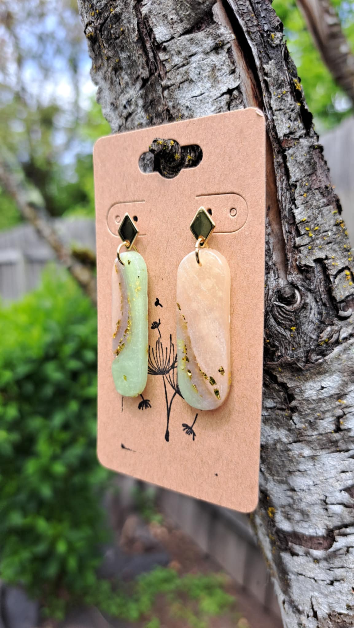 Oblong Agate Effect Polymer Clay Dangle Earrings (B)