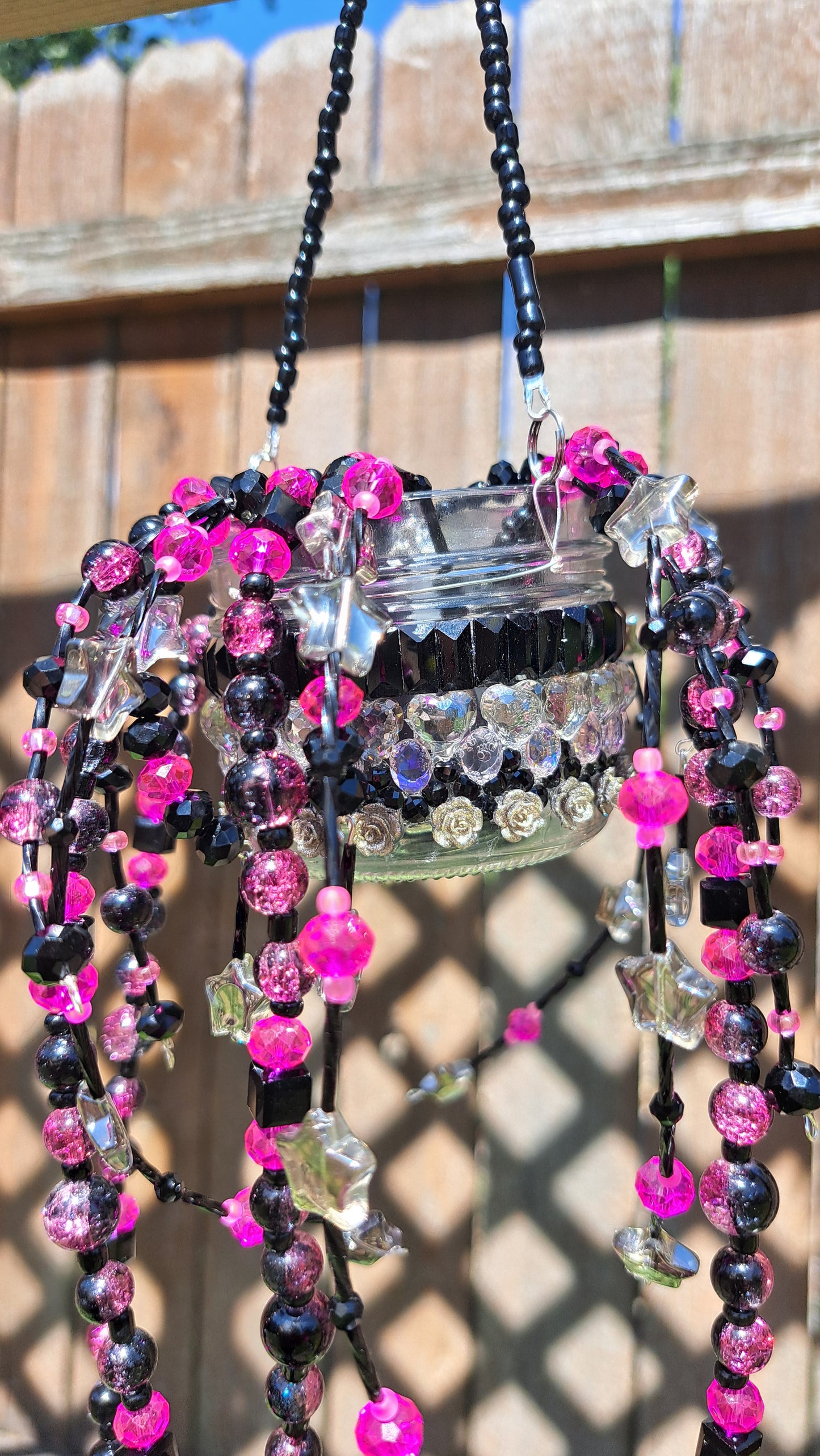 Handcrafted Black/Hot Pink Beaded Plant Hanger