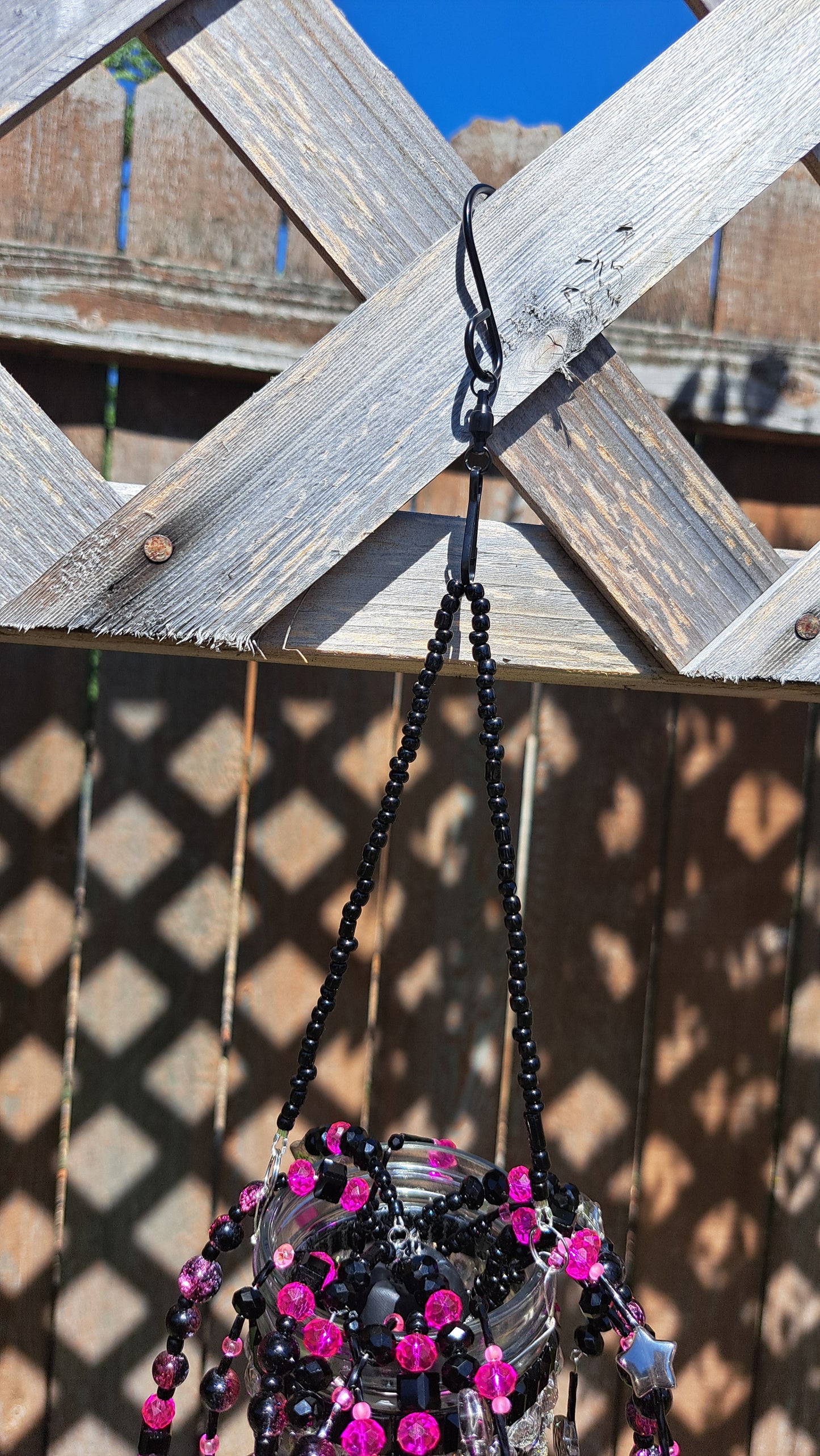 Handcrafted Black/Hot Pink Beaded Plant Hanger