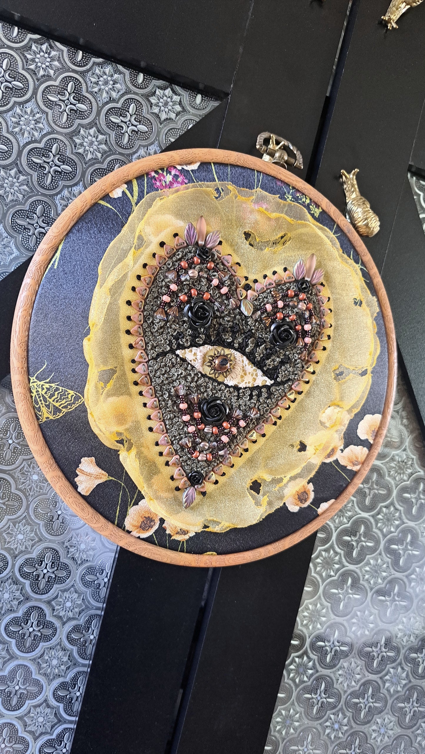 Handcrafted Evil Eye Bead Embroidered Wall Hanger