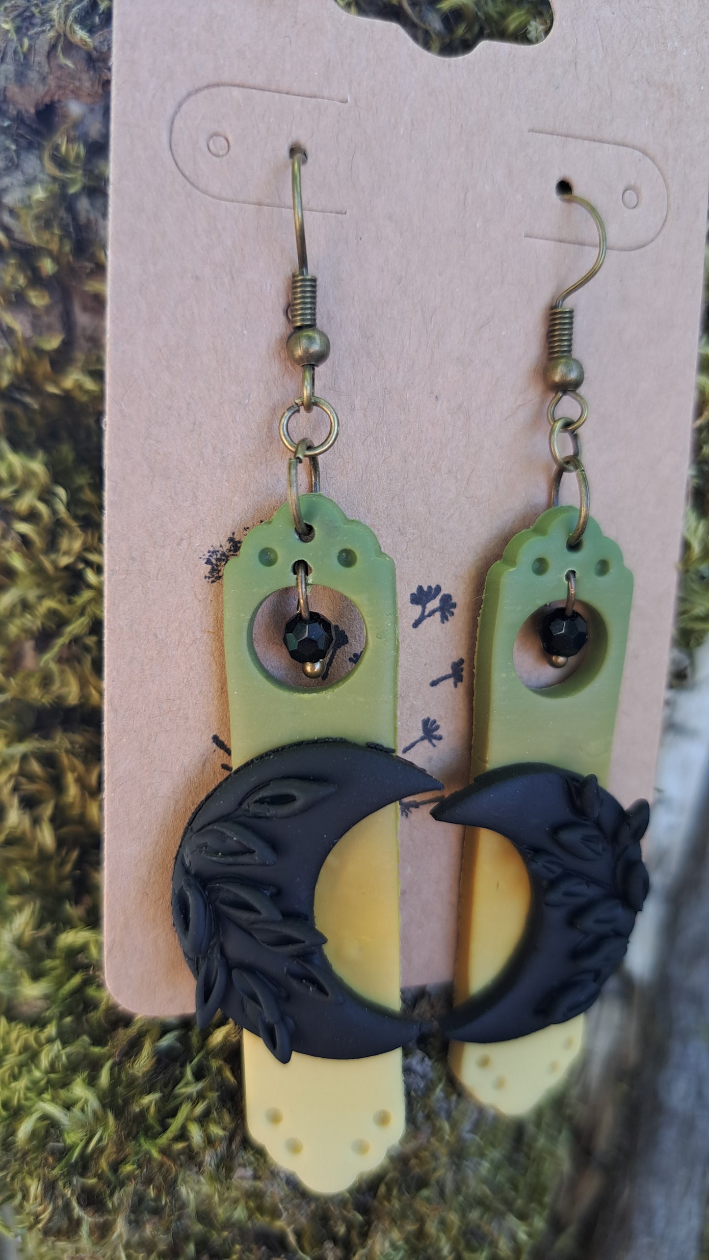 Handmade "Dark Moon" Polymer Clay Dangle Earrings