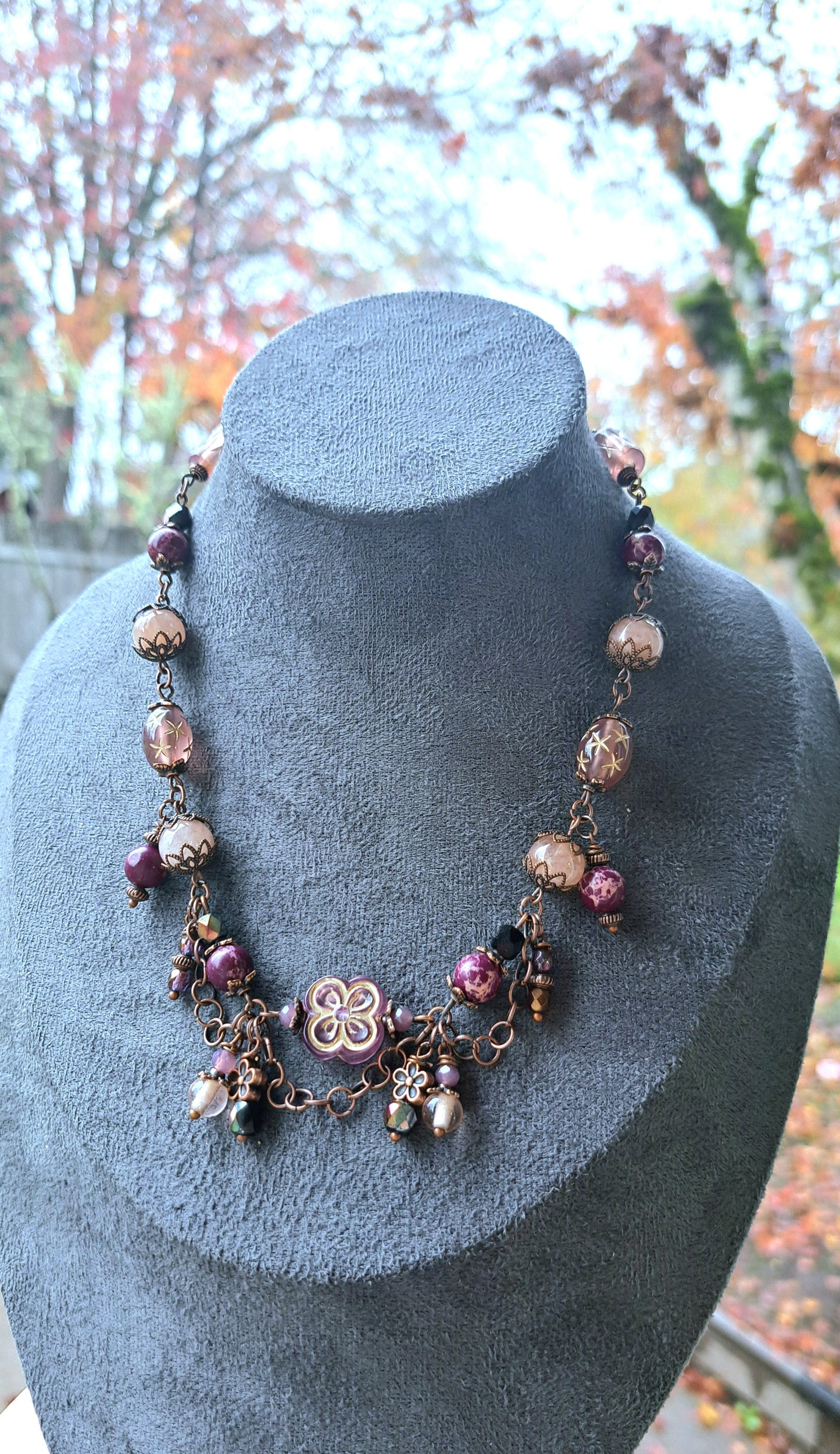 Handcrafted "Dark Plum Fairy" Bead Necklace