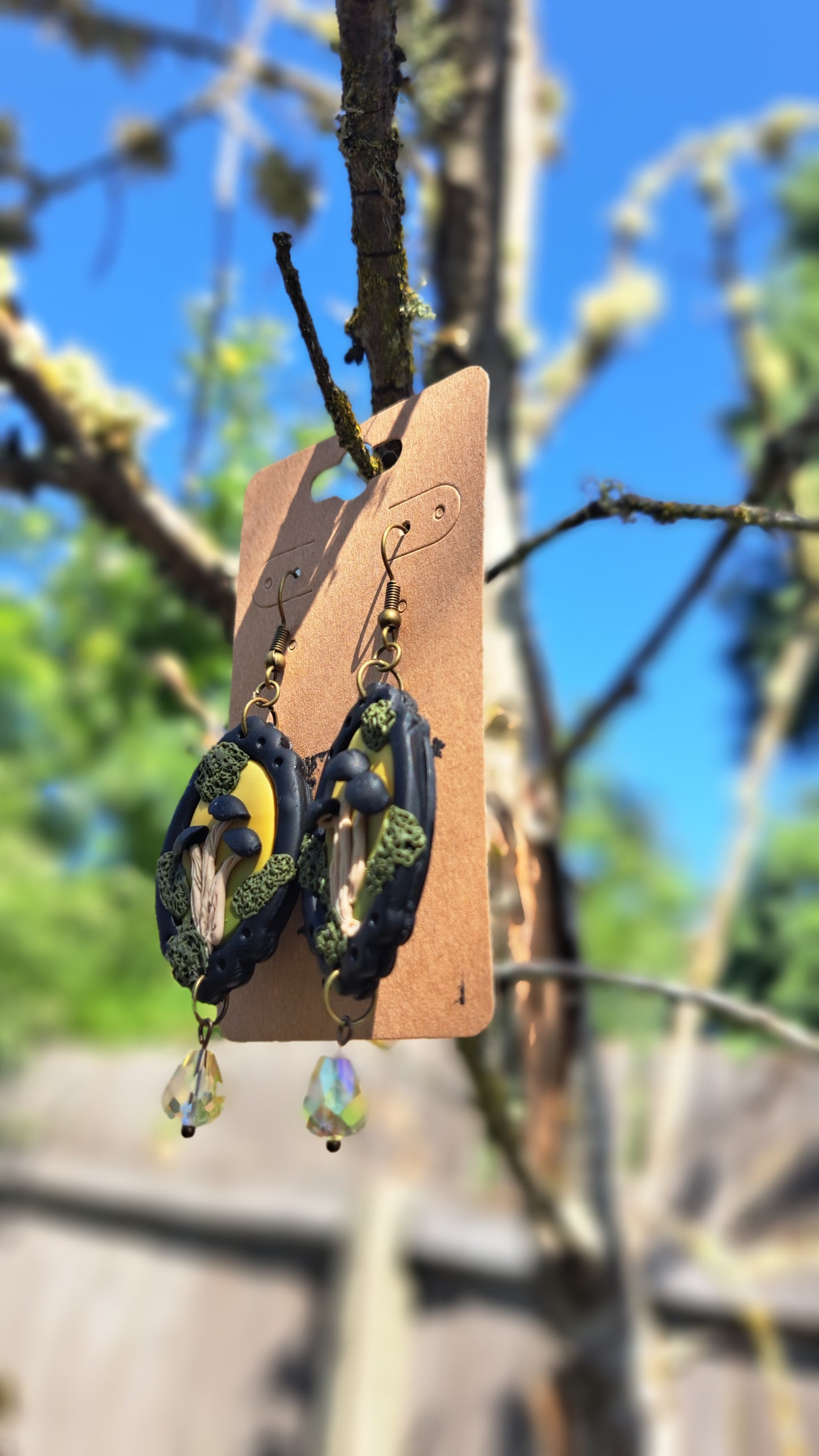 Handmade "Dark Mossy Mushroom" Polymer Dangle Earrings