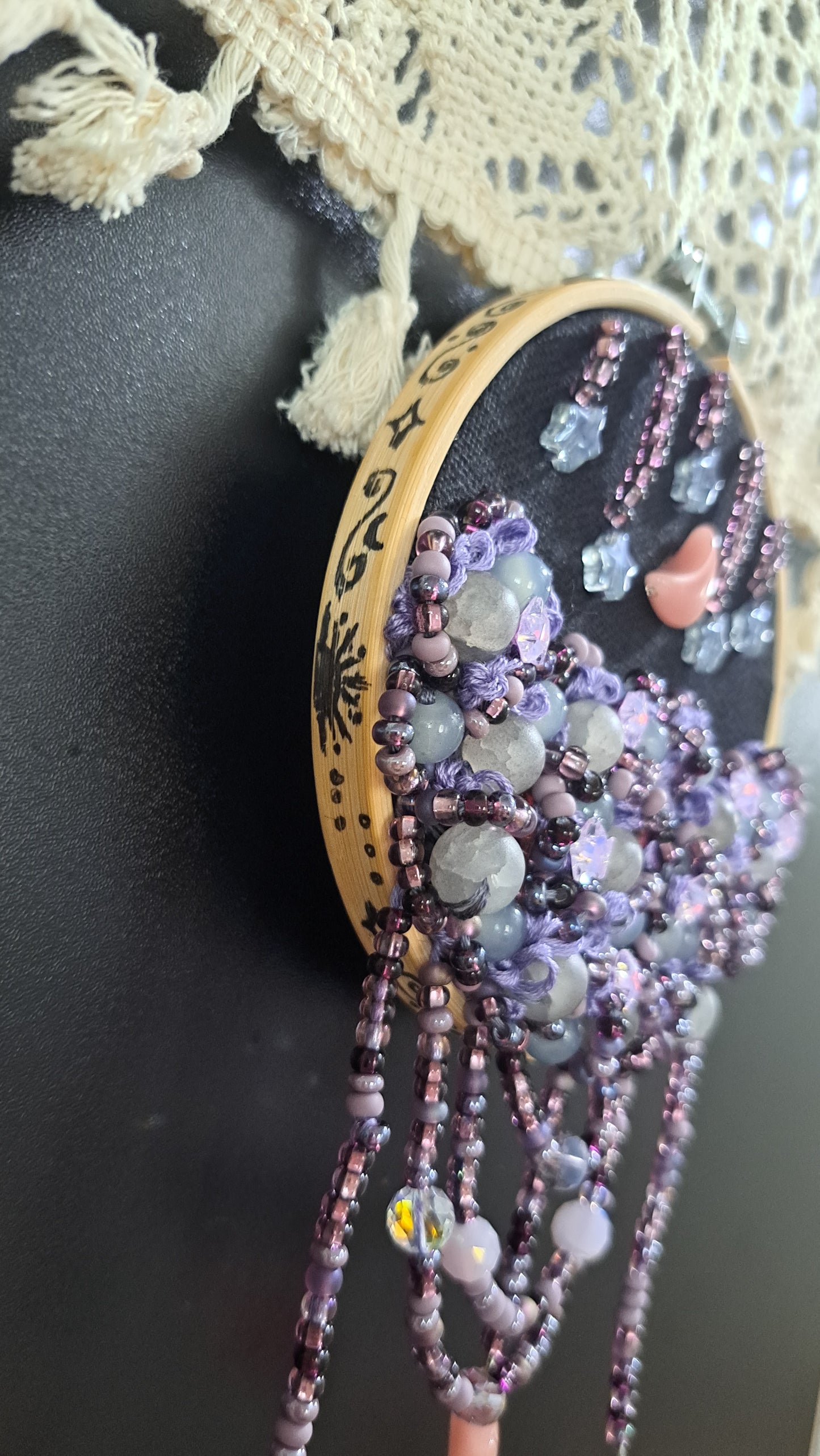 Handcrafted "Moon & Stars" 4 in Beaded Wall Hanger
